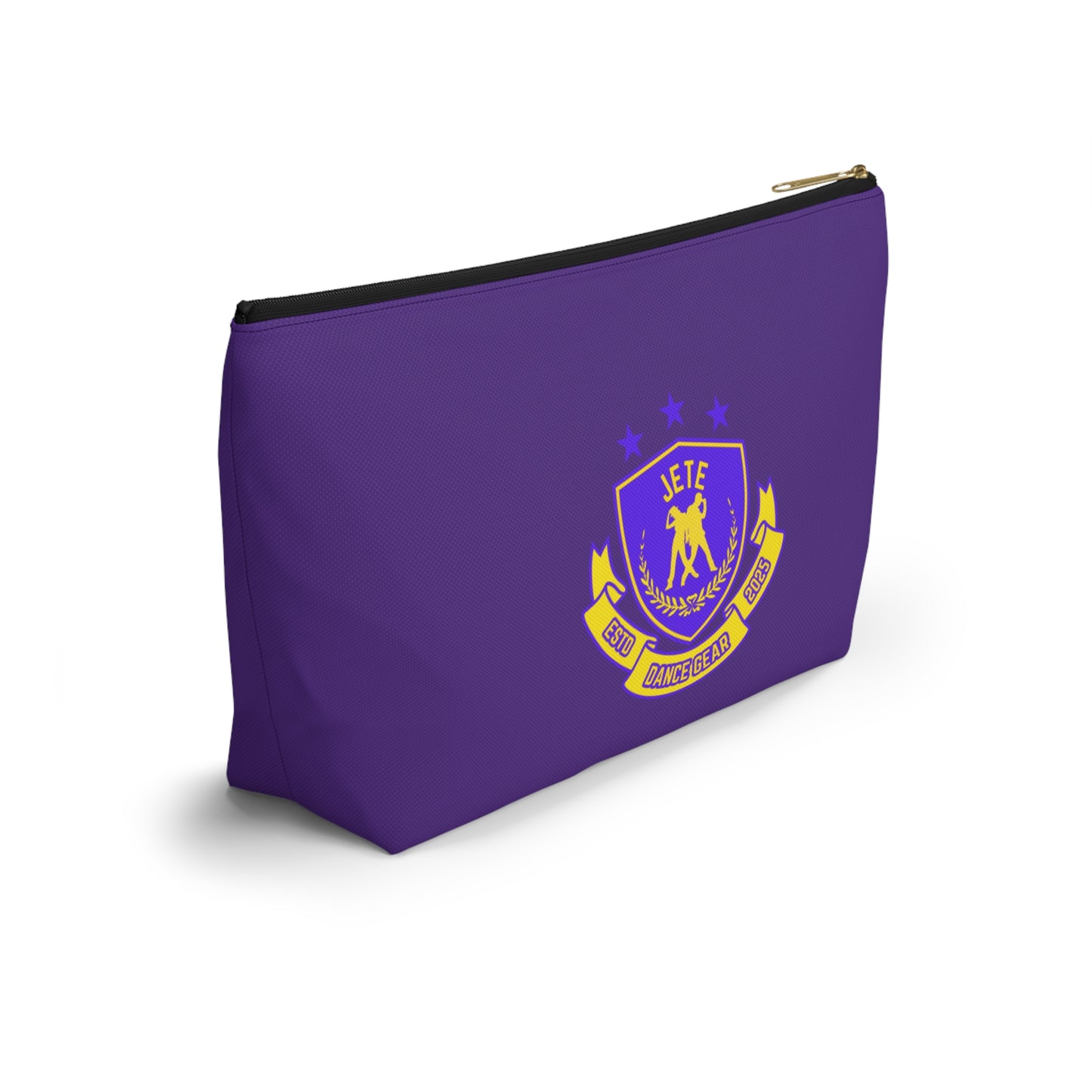 “Jeté Dance Gear" Makeup Bag – Colorful Collegiate-Inspired Dance Graphic – Stylish Zipper Pouch for Cosmetics, Accessories & Team Essentials