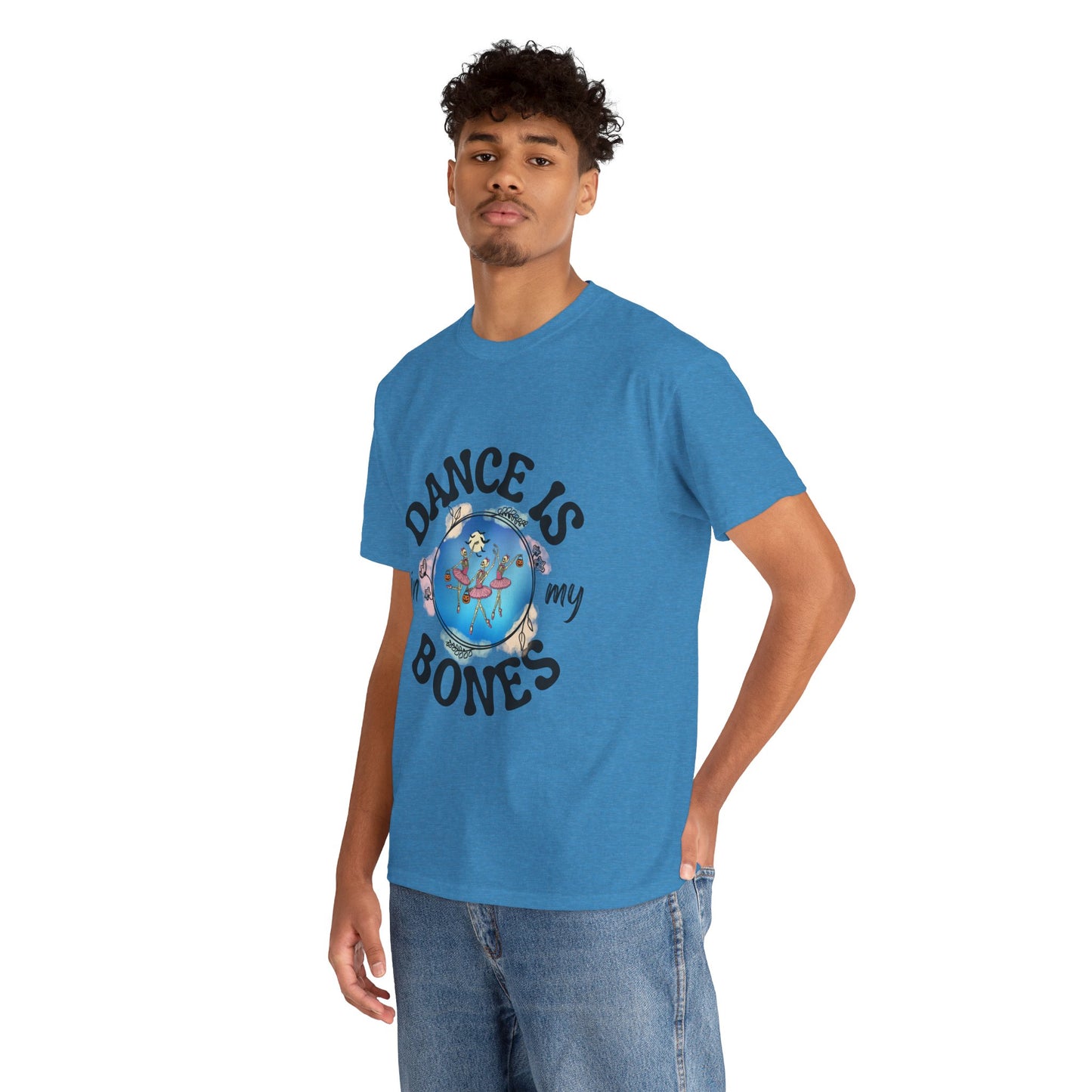 “Dance Is in My Bones” Halloween Dance T-Shirt with Dancing Skeletons Graphic - Unisex Heavy Cotton Tee