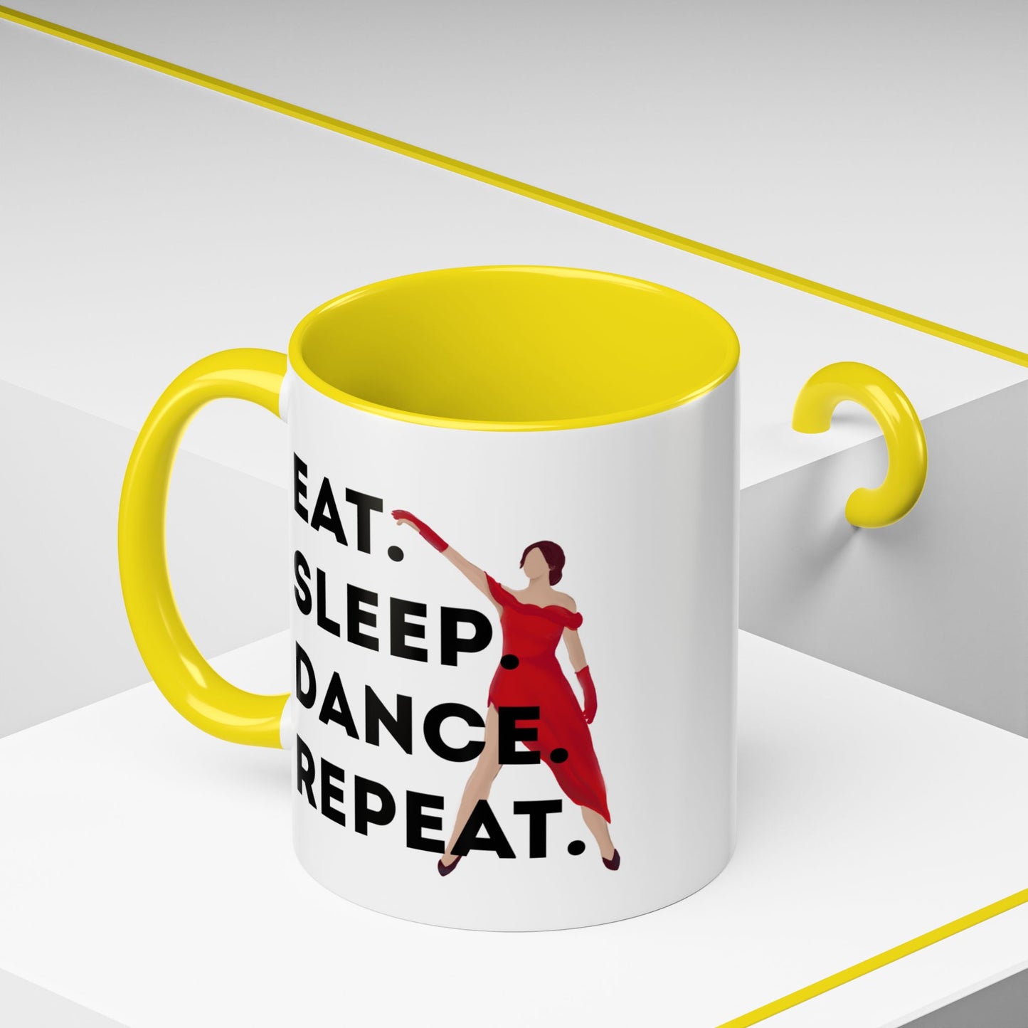 "Eat Sleep Dance Repeat" Accent Coffee Mug – Bold Dancer Graphic Ceramic Mug for Dance Lovers