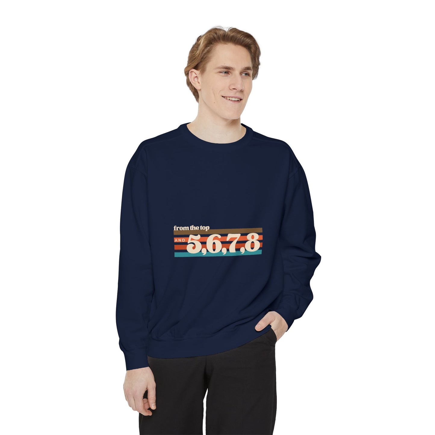 "From the Top and 5 6 7 8" Unisex Lightweight Crewneck Sweatshirt – Retro Dance Graphic Pullover for Dancers & Choreographers