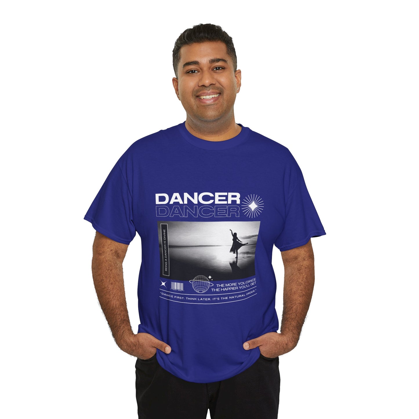 "Dancer" Arabesque Beach Scene Unisex Heavy Cotton Tee – Streetwear-Inspired Ballet Dance Graphic T-Shirt