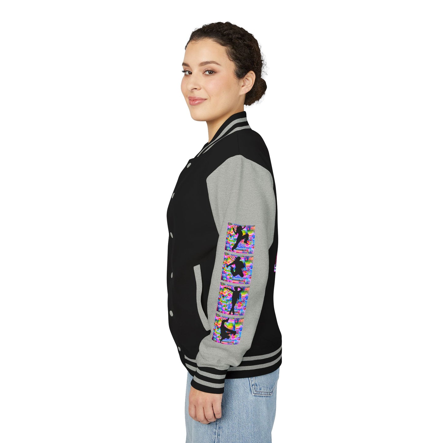 Levels Premium Collection Dance Letterman Jacket β Colorful Unisex Streetwear Varsity Jacket with "Levels Pictures Textures" Front and Dancer Silhouette Back Graphic
