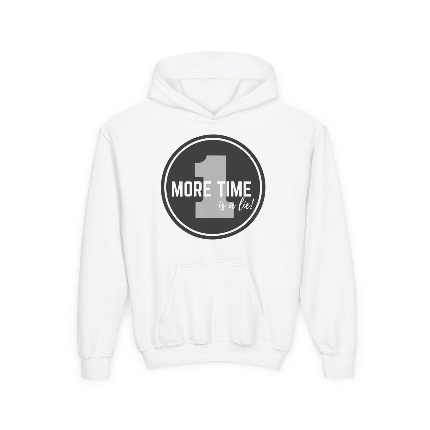 "One More Time Is a Lie" Youth Hooded Sweatshirt – Bold Dance Emblem Graphic Hoodie for Kids and Teens