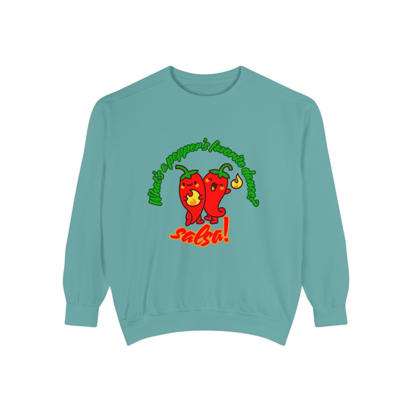 "What's a Pepper's Favorite Dance? Salsa!" Unisex Lightweight Crewneck Sweatshirt – Fun Dance Pun Pullover with Cute Pepper Graphic for Dancers & Food Lovers