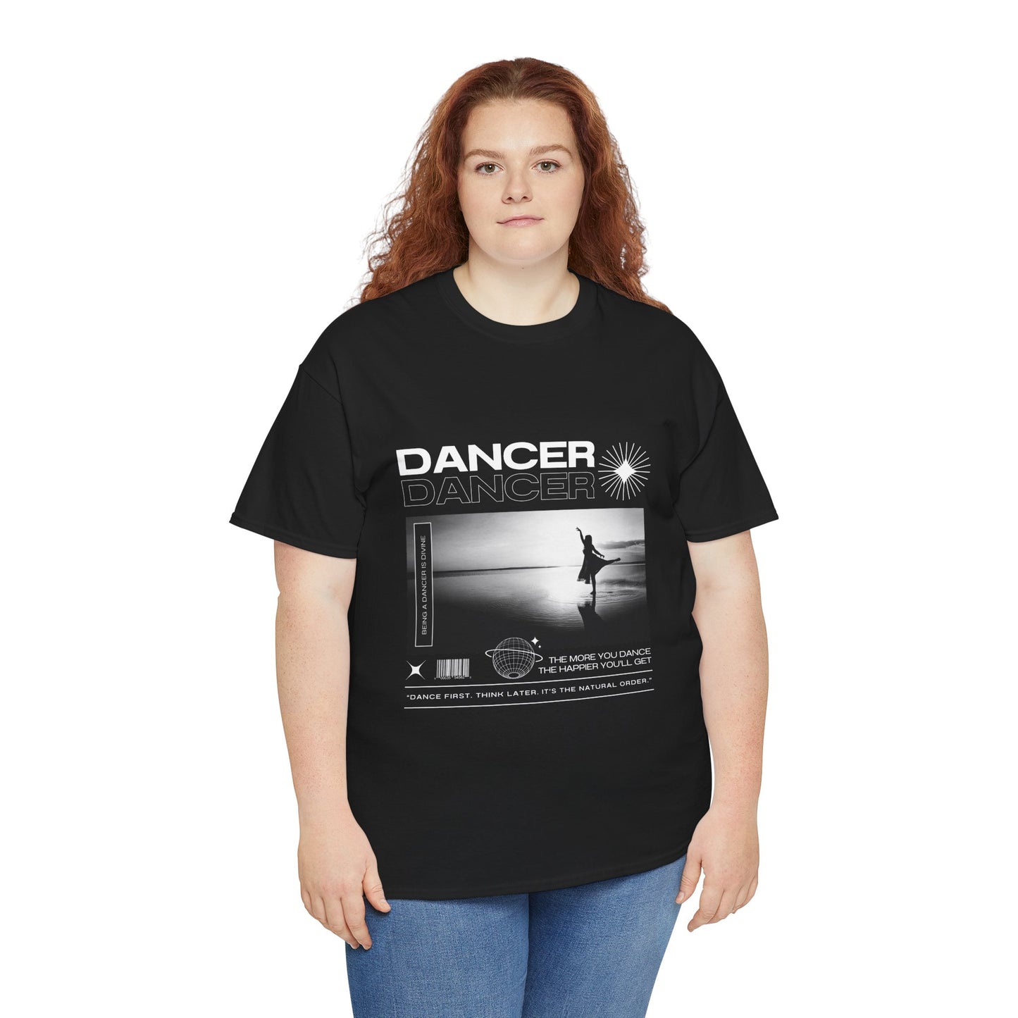 "Dancer" Arabesque Beach Scene Unisex Heavy Cotton Tee – Streetwear-Inspired Ballet Dance Graphic T-Shirt