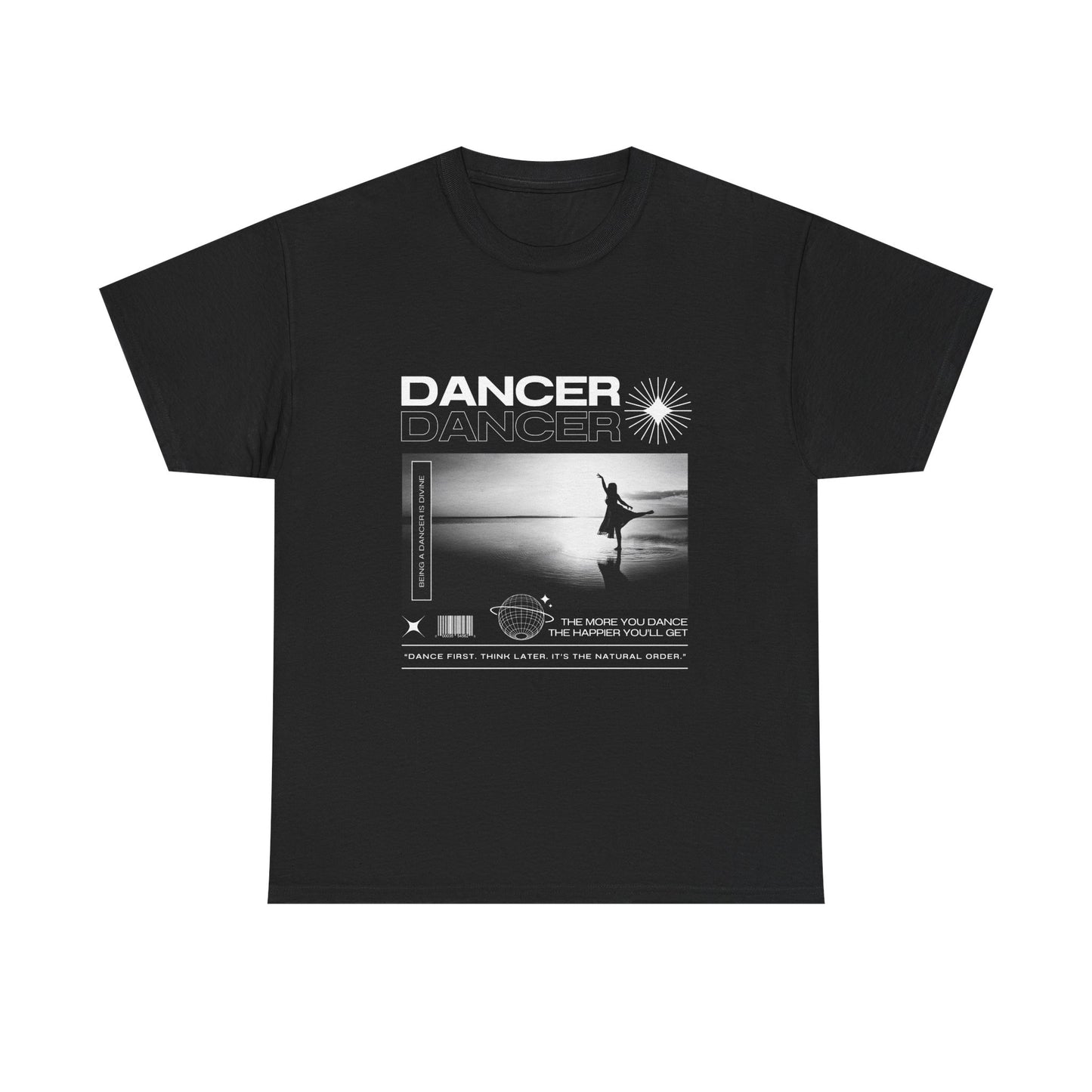 "Dancer" Arabesque Beach Scene Unisex Heavy Cotton Tee – Streetwear-Inspired Ballet Dance Graphic T-Shirt
