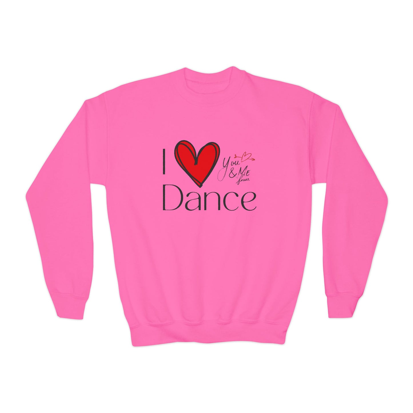 "I Love Dance" Youth Crewneck Sweatshirt – Hand-Drawn Heart & Note Graphic Dance Lover Pullover