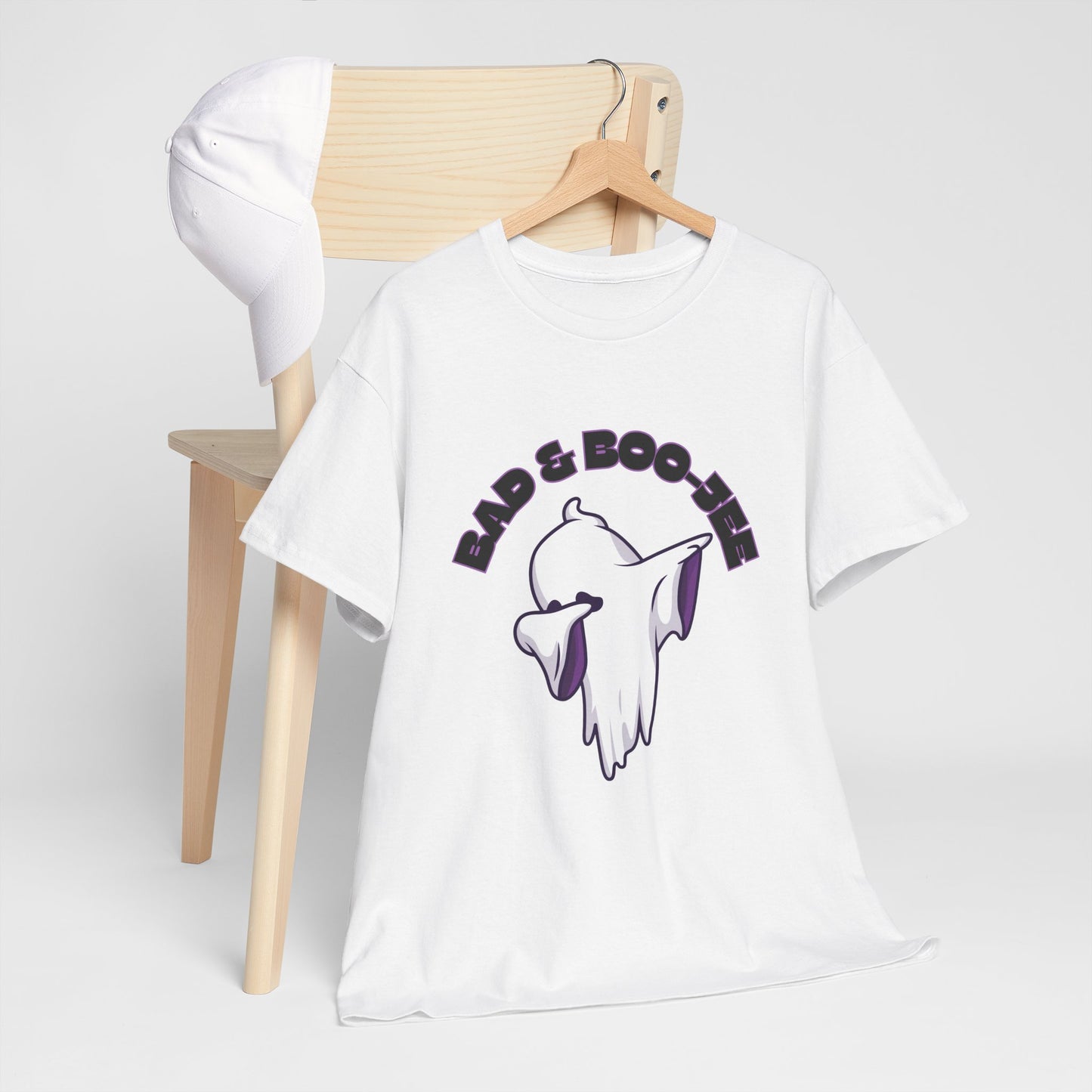“Bad & Boo-jee” Funny Halloween Dance T-Shirt with Cute Ghost Dab Graphic - Unisex Heavy Cotton Tee
