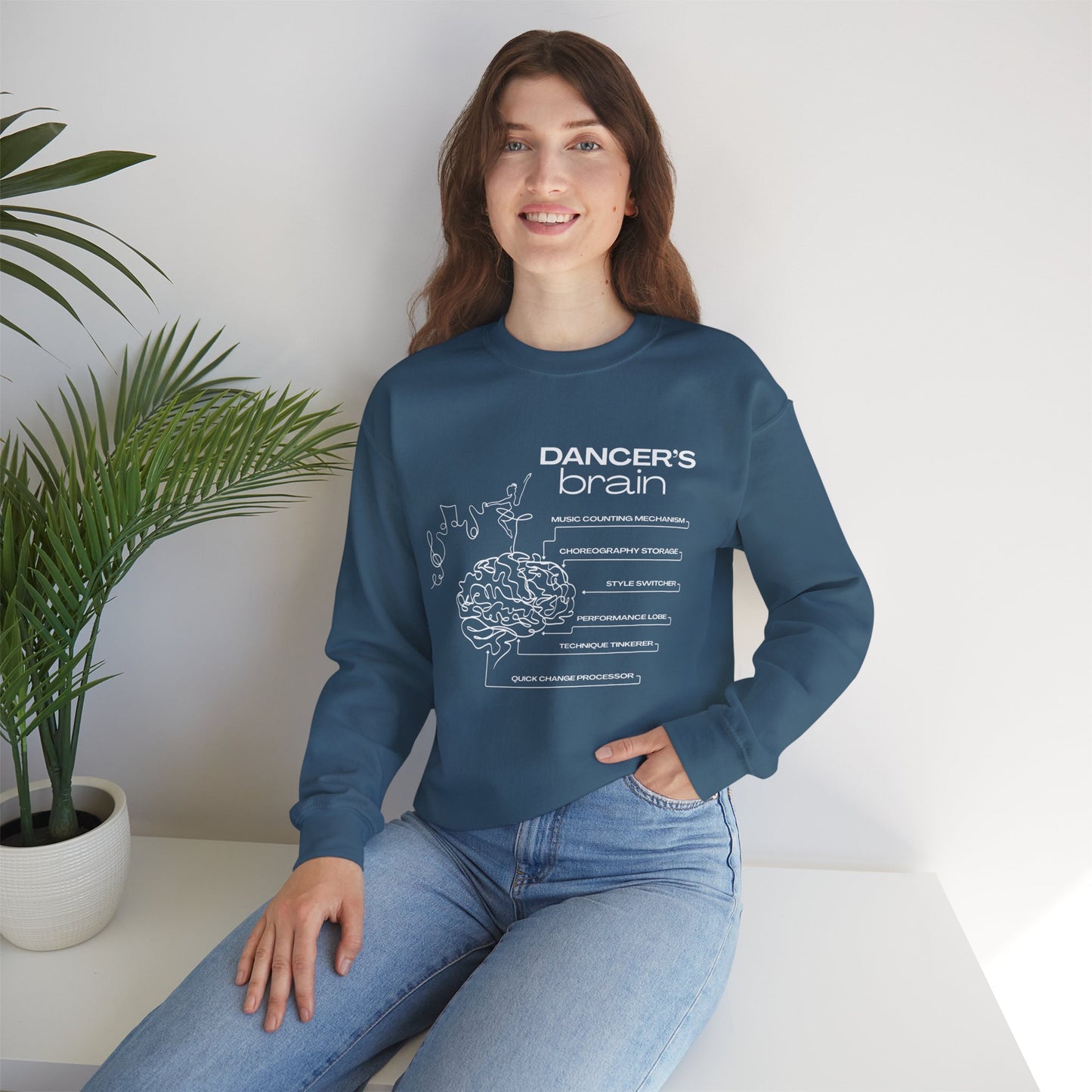 “Dancer’s Brain” Funny Dance Anatomy Sweatshirt – Unisex Heavy Blend Crewneck with Optional Name or Studio Personalization
