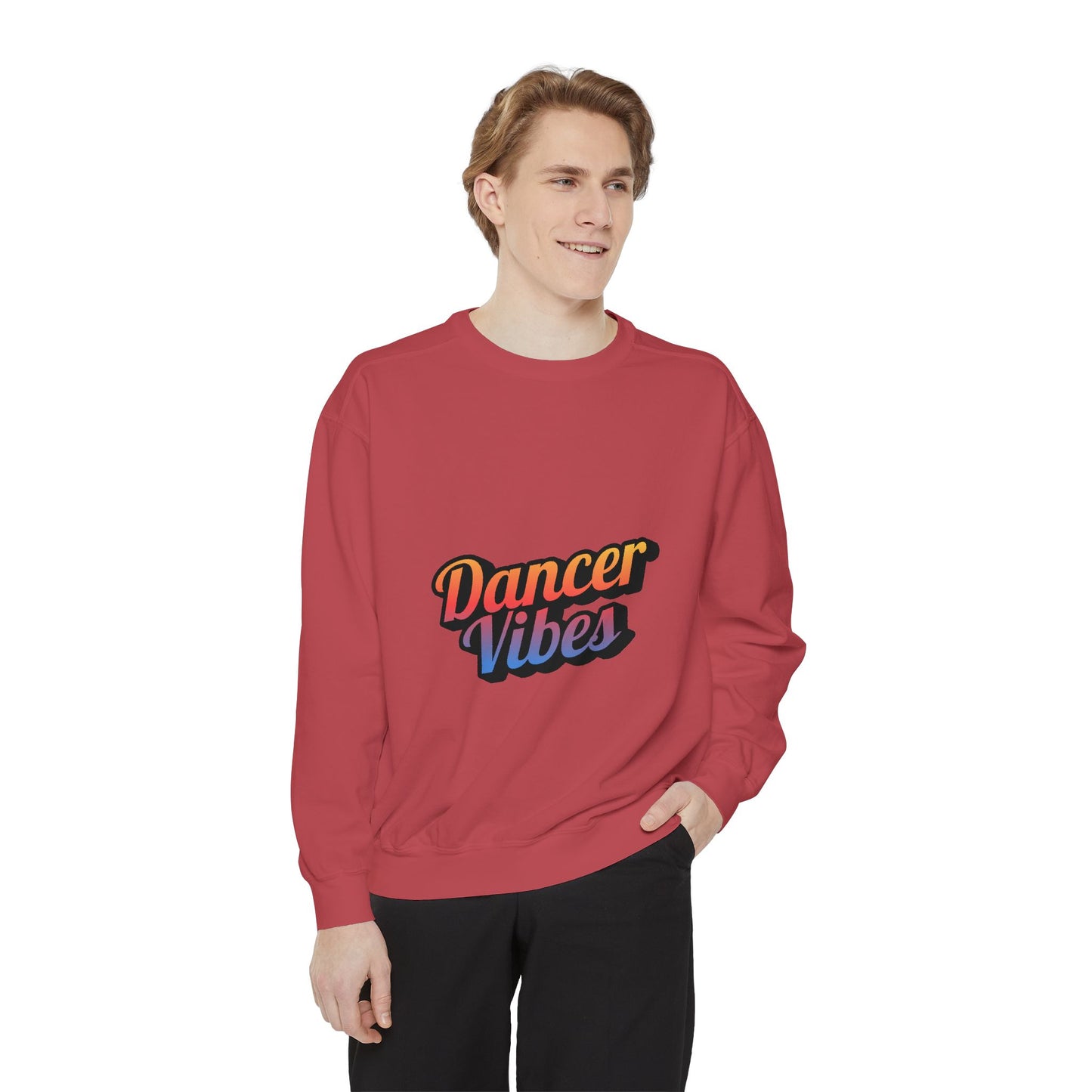 "Dancer Vibes" Unisex Lightweight Crewneck Sweatshirt – Colorful Text Graphic Pullover for Dance Lovers & Studio Style