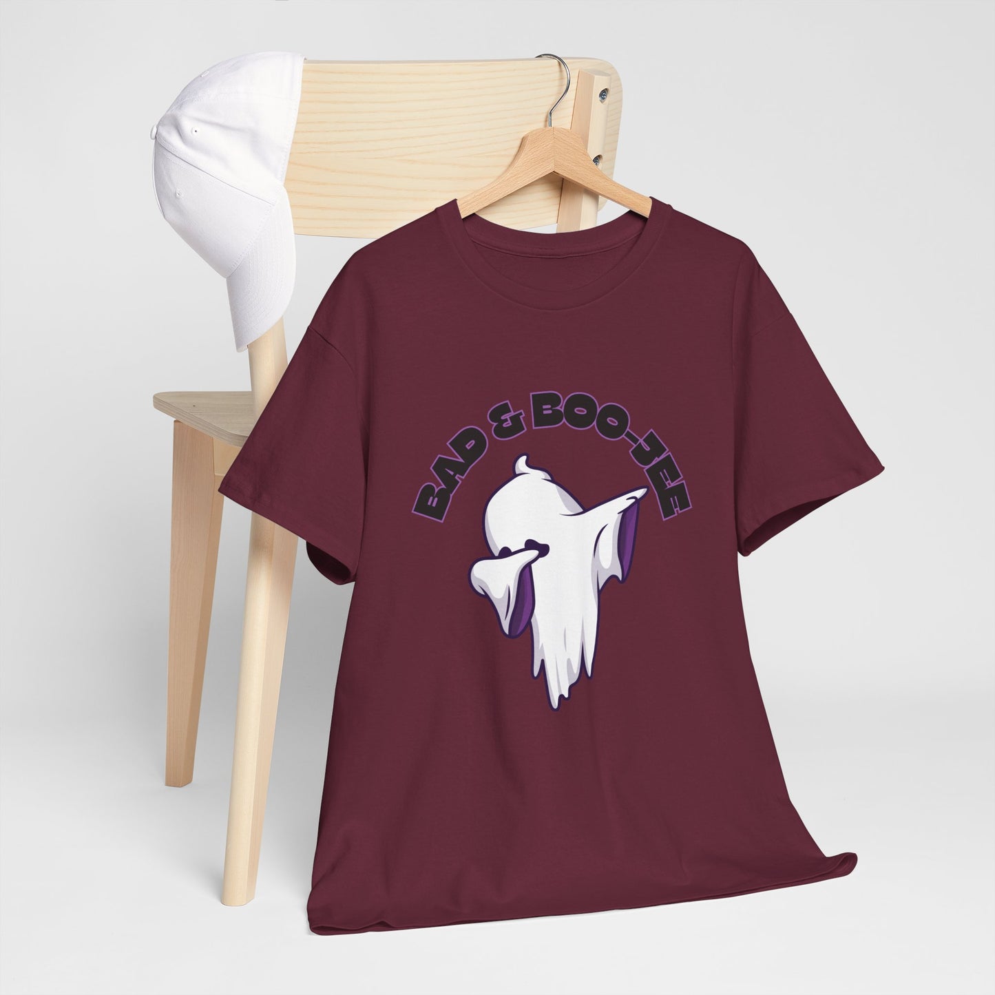 “Bad & Boo-jee” Funny Halloween Dance T-Shirt with Cute Ghost Dab Graphic - Unisex Heavy Cotton Tee