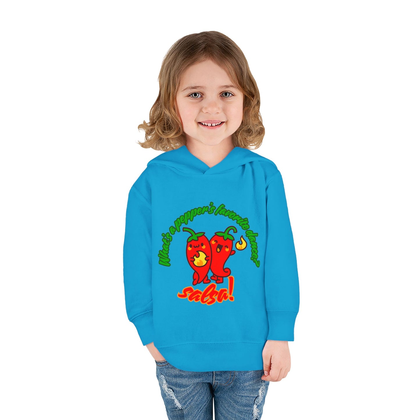 "What's a Pepper's Favorite Dance? Salsa!" Toddler Fleece Dance Hoodie – Funny Colorful Pullover for Kids