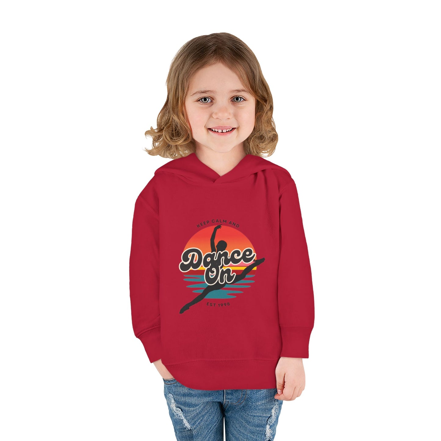 “Keep Calm and Dance On” Toddler Fleece Hoodie – Retro Dancer Graphic Sweatshirt for Little Movers