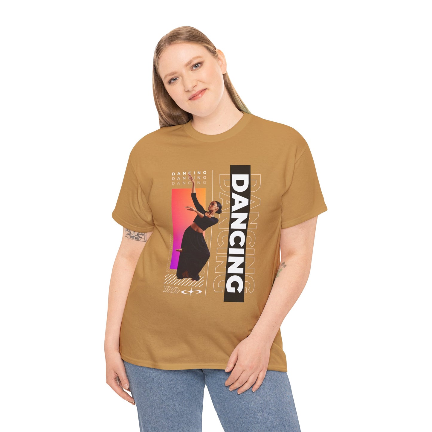 “Dancing” Streetwear-Inspired Female Dancer Unisex Heavy Cotton Tee – Urban Dance Graphic T-Shirt for Performers and Dance Lovers