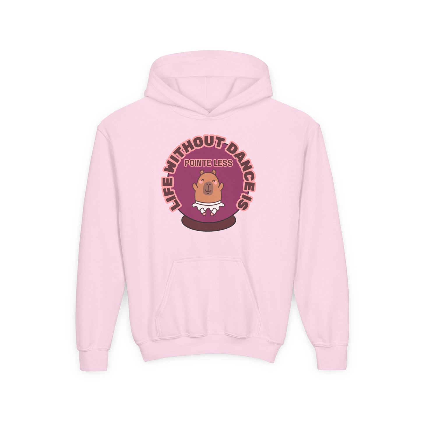"Life Without Dance Is Pointeless" Youth Hooded Sweatshirt – Cute Dancing Capybara Graphic Hoodie for Kids and Teens