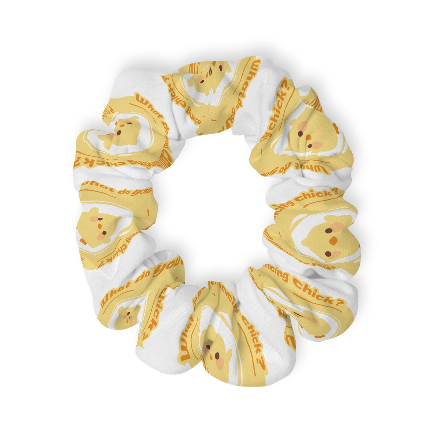 “What do you call a dancing chick? Poultry in Motion” Scrunchie – Funny Dance Pun Hair Accessory with Cute Dancing Chicken Graphic