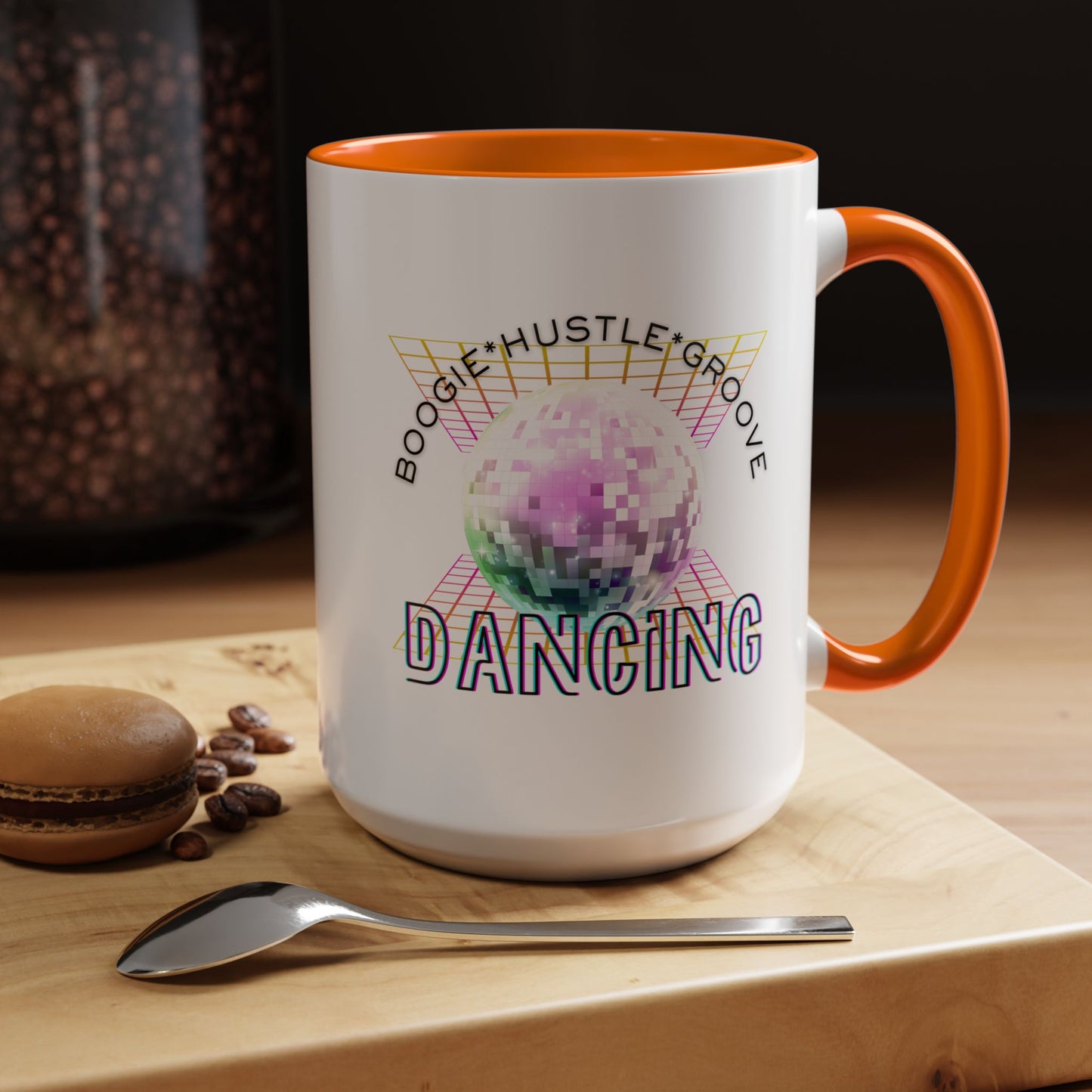 "Boogie, Hustle, Groove - Dancing" Disco Accent Coffee Mug – Fun Retro Dance Gift for Coffee Lovers