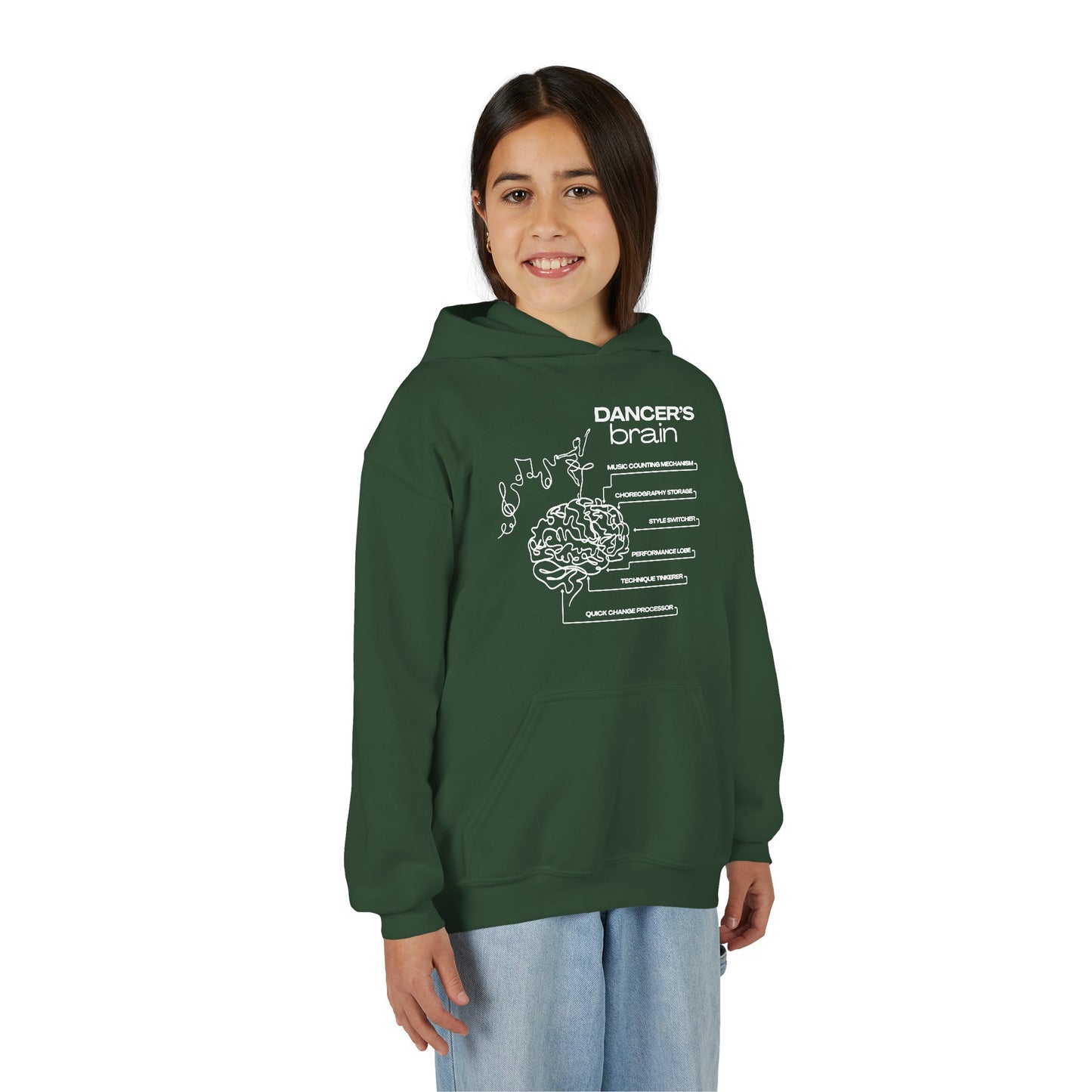 “Dancer’s Brain” Unisex Youth Hoodie with Funny Dance Brain Graphic – Personalized Dance Hoodie for Kids & Teens, Custom Name or Studio Option