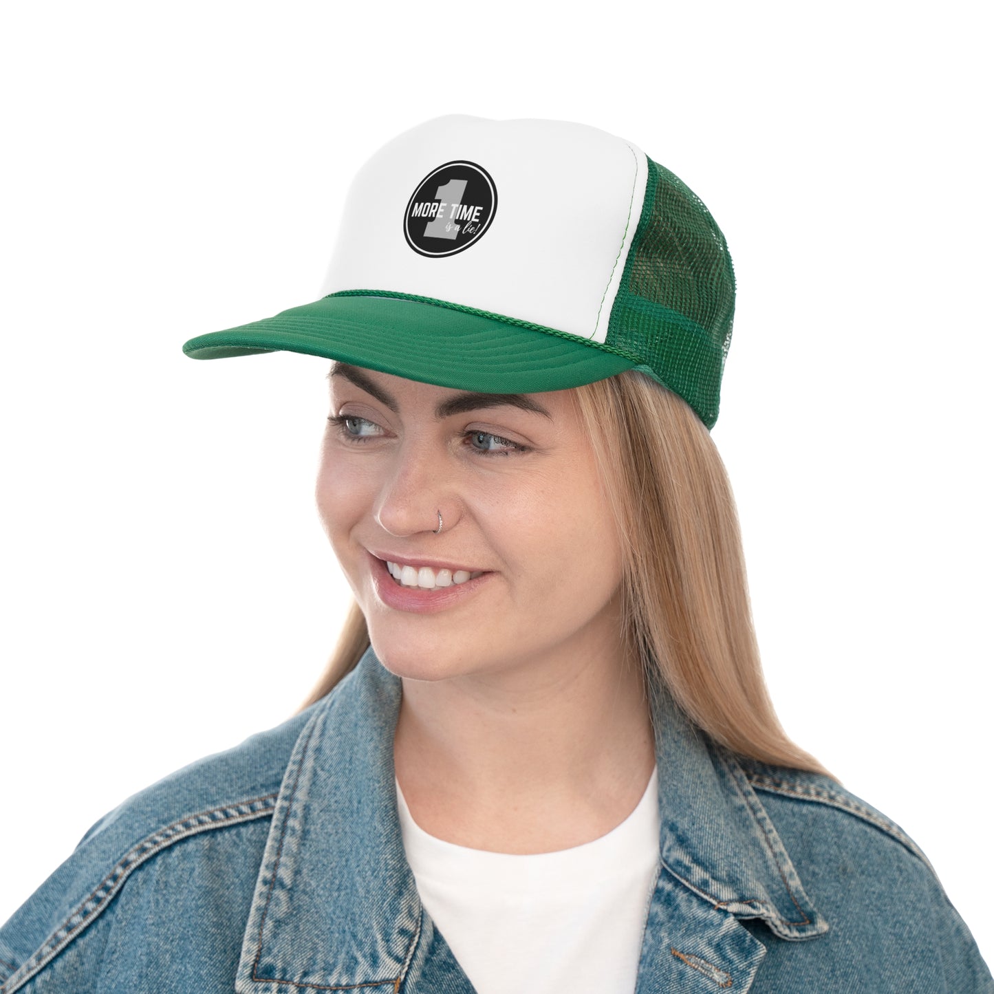 "One More Time is a Lie" Dance Quote Unisex Trucker Hat – Emblem Graphic Cap for Dancers & Dance Moms – Funny Dance Rehearsal Hat