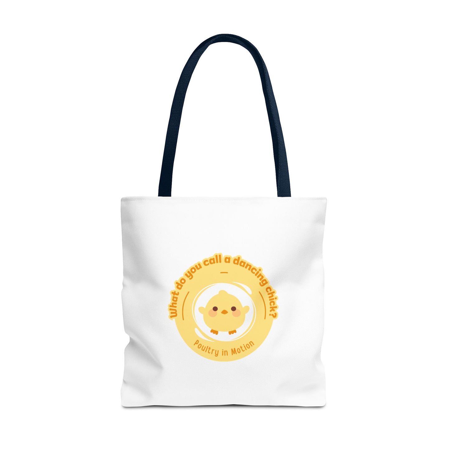 "What do you call a dancing chick? Poultry in Motion" Funny Dance Tote Bag – Kawaii Chicken Canvas Tote for Dancers & Dance Lovers