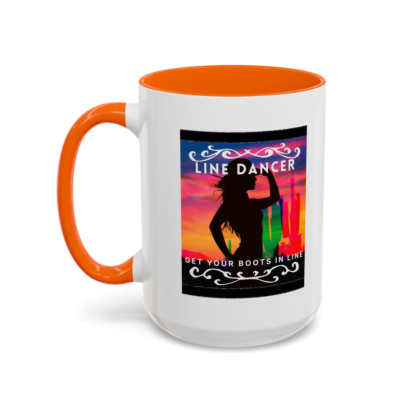 "Line Dancer" Accent Coffee Mug – Cute Cowgirl Graphic Ceramic Mug for Country Dance Lovers