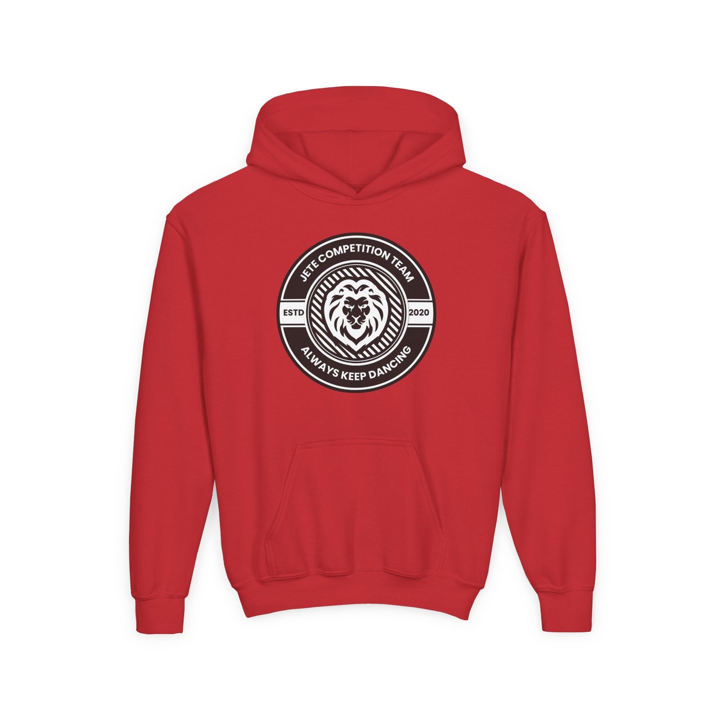 "Jeté Competition Team - Always Keep Dancing" Youth Hooded Sweatshirt – Bold Collegiate Emblem Dance Graphic Hoodie for Kids and Teens
