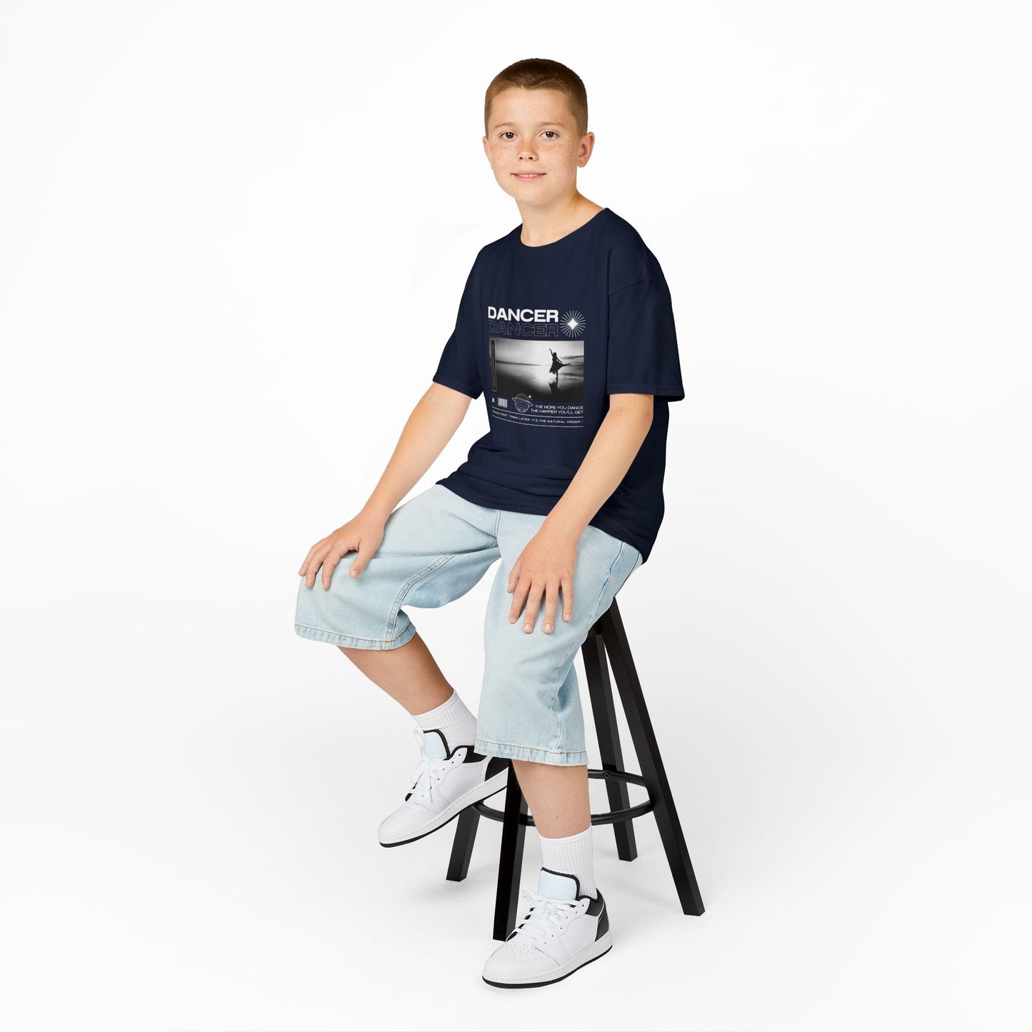 "Dancer" Arabesque on the Beach – Youth Short Sleeve Dance Tee in Streetwear-Inspired Style