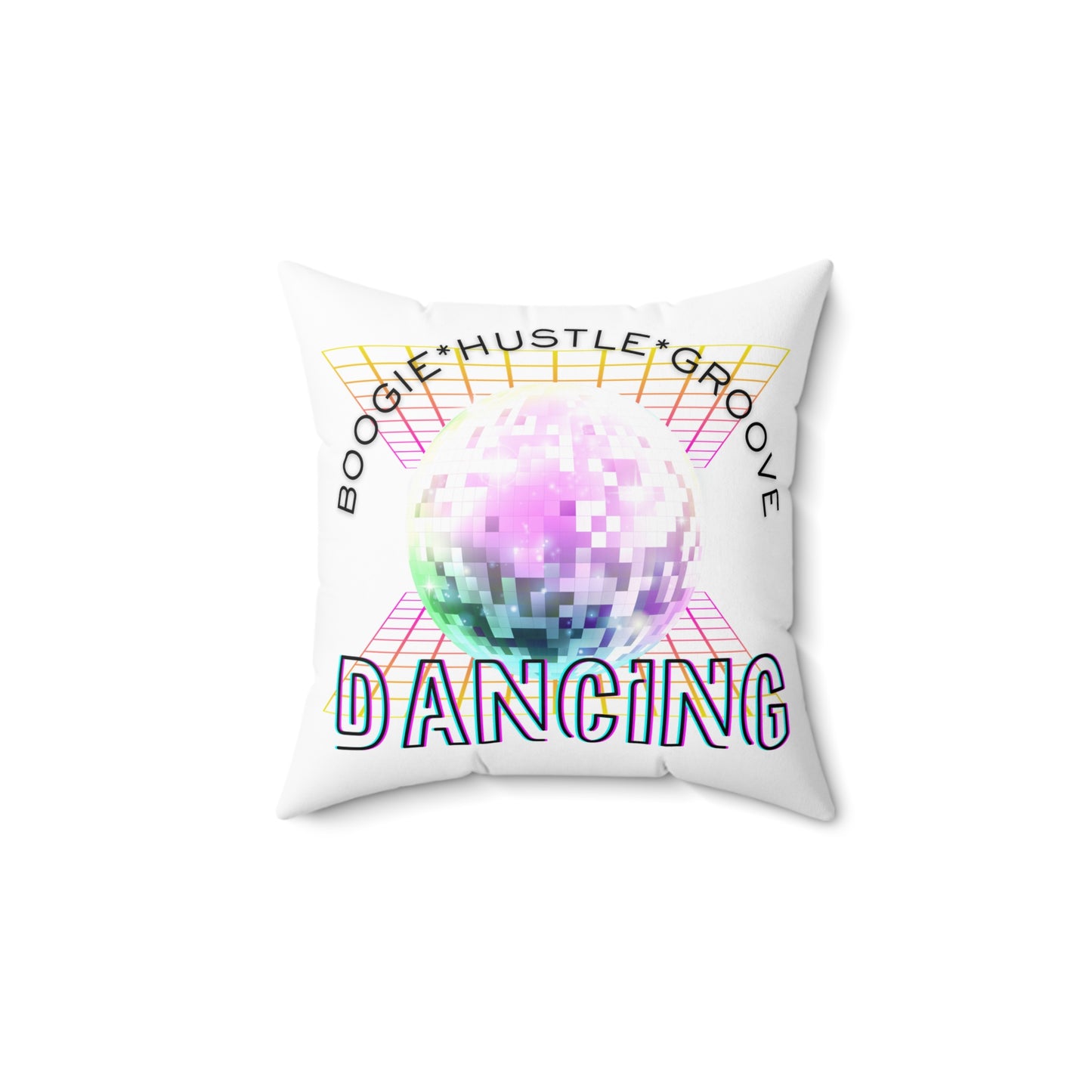 "Boogie Hustle Groove Dancing" Pillow – Retro 70s Disco Dance Square Throw Pillow with Funky Graphic