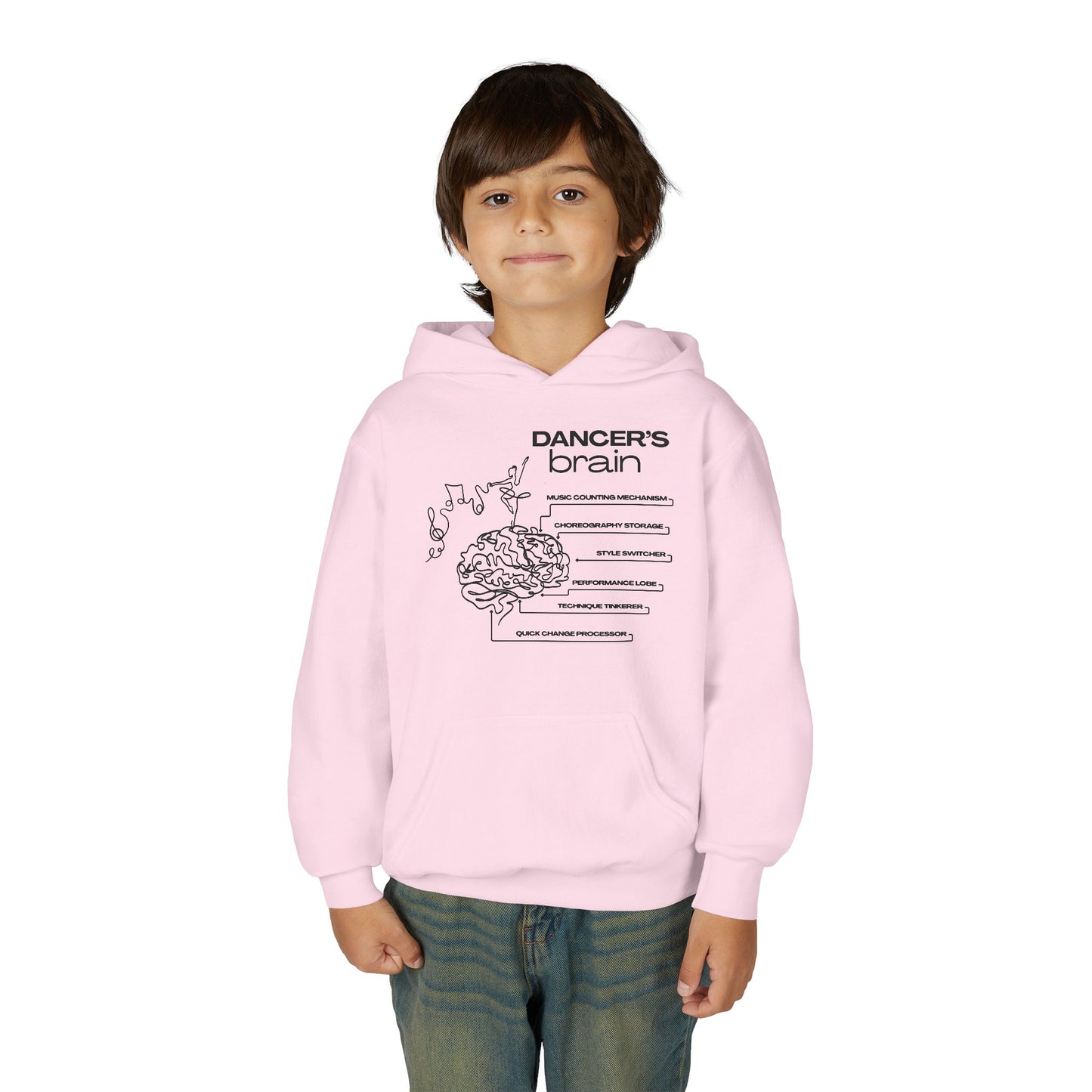 “Dancer’s Brain” Unisex Youth Hoodie with Funny Dance Brain Graphic – Personalized Dance Hoodie for Kids & Teens, Custom Name or Studio Option