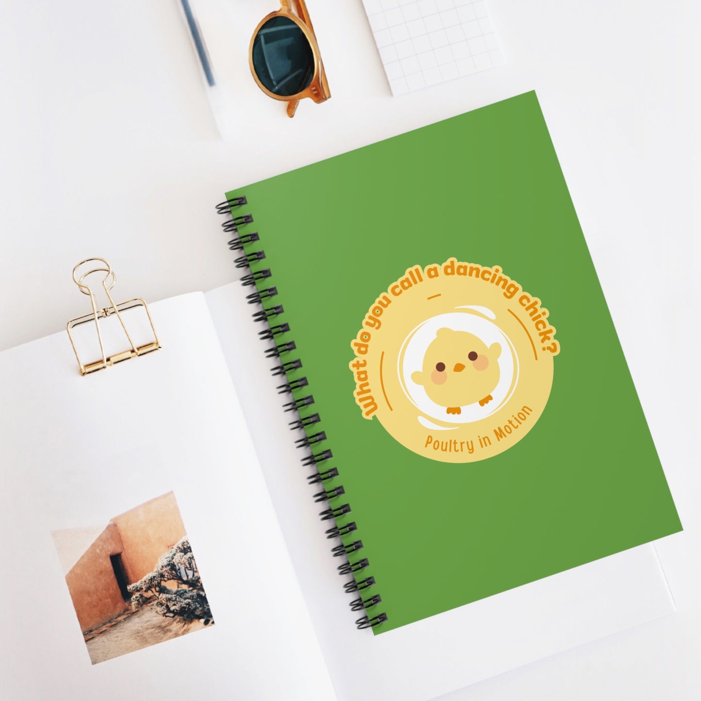 "Poultry in Motion" Spiral Notebook – Funny Dance Pun Journal with Cute Chicken Graphic for Dancers, Writers & Pun Lovers
