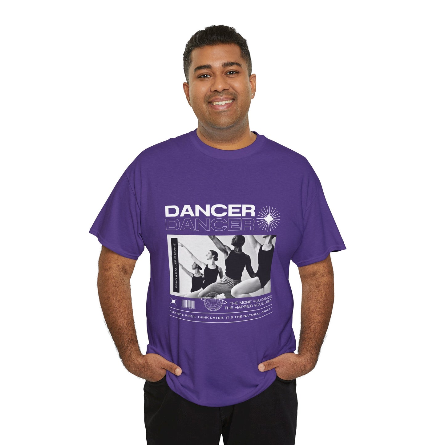 "Dancer" with ballet dancers at the Barre - Unisex Heavy Cotton Tee | Streetwear-Inspired Ballet Training Graphic T-Shirt for Dance Lovers