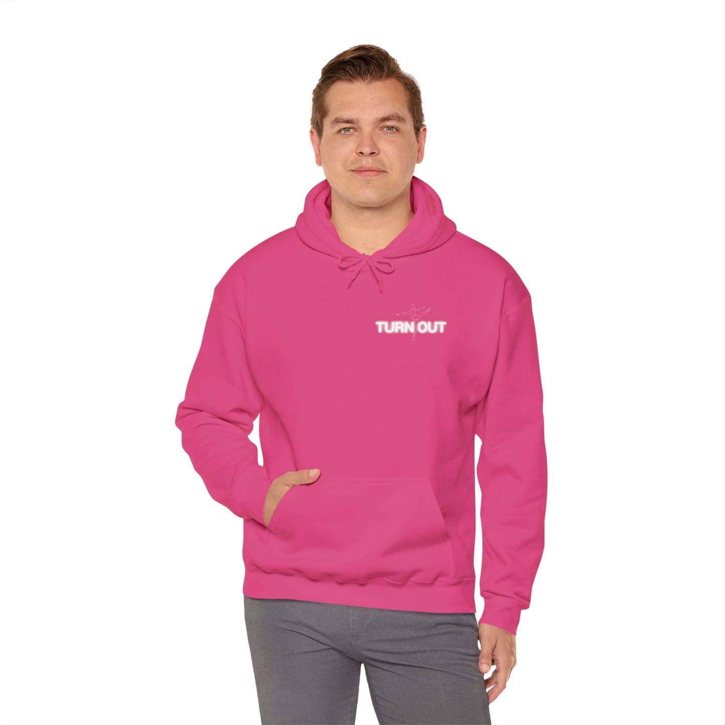 "Turn Out" Ballet Hoodie – Unisex Heavy Blend™ Hooded Sweatshirt with Front & Back Ballerina Graphics for Dancers