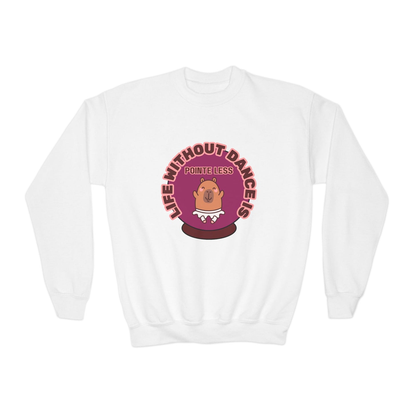 "Life Without Dance Is Pointeless" – Cute Dancing Capybara Youth Crewneck Sweatshirt | Funny Animal Dance Kids Pullover