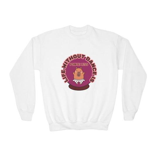 "Life Without Dance Is Pointeless" – Cute Dancing Capybara Youth Crewneck Sweatshirt | Funny Animal Dance Kids Pullover