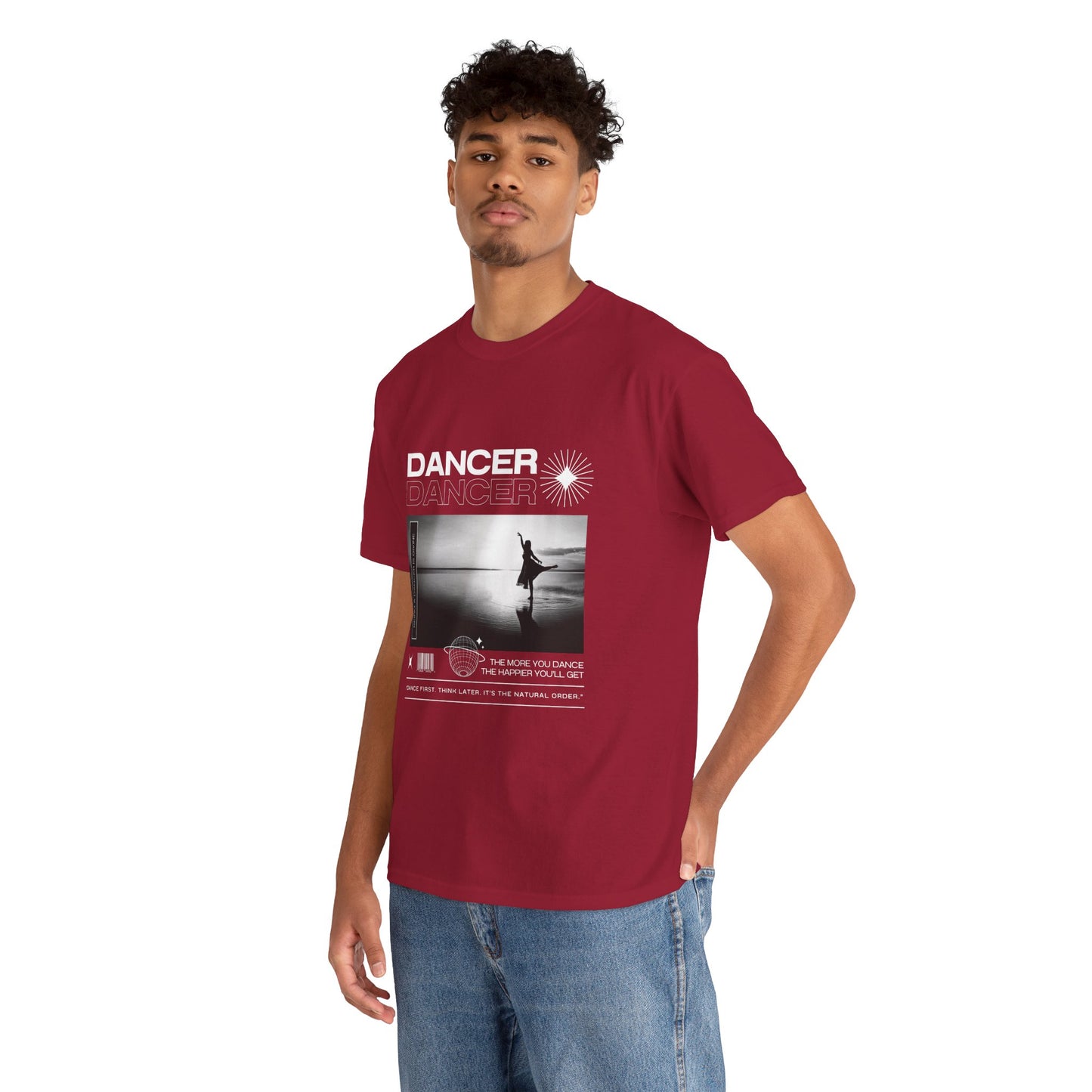 "Dancer" Arabesque Beach Scene Unisex Heavy Cotton Tee – Streetwear-Inspired Ballet Dance Graphic T-Shirt