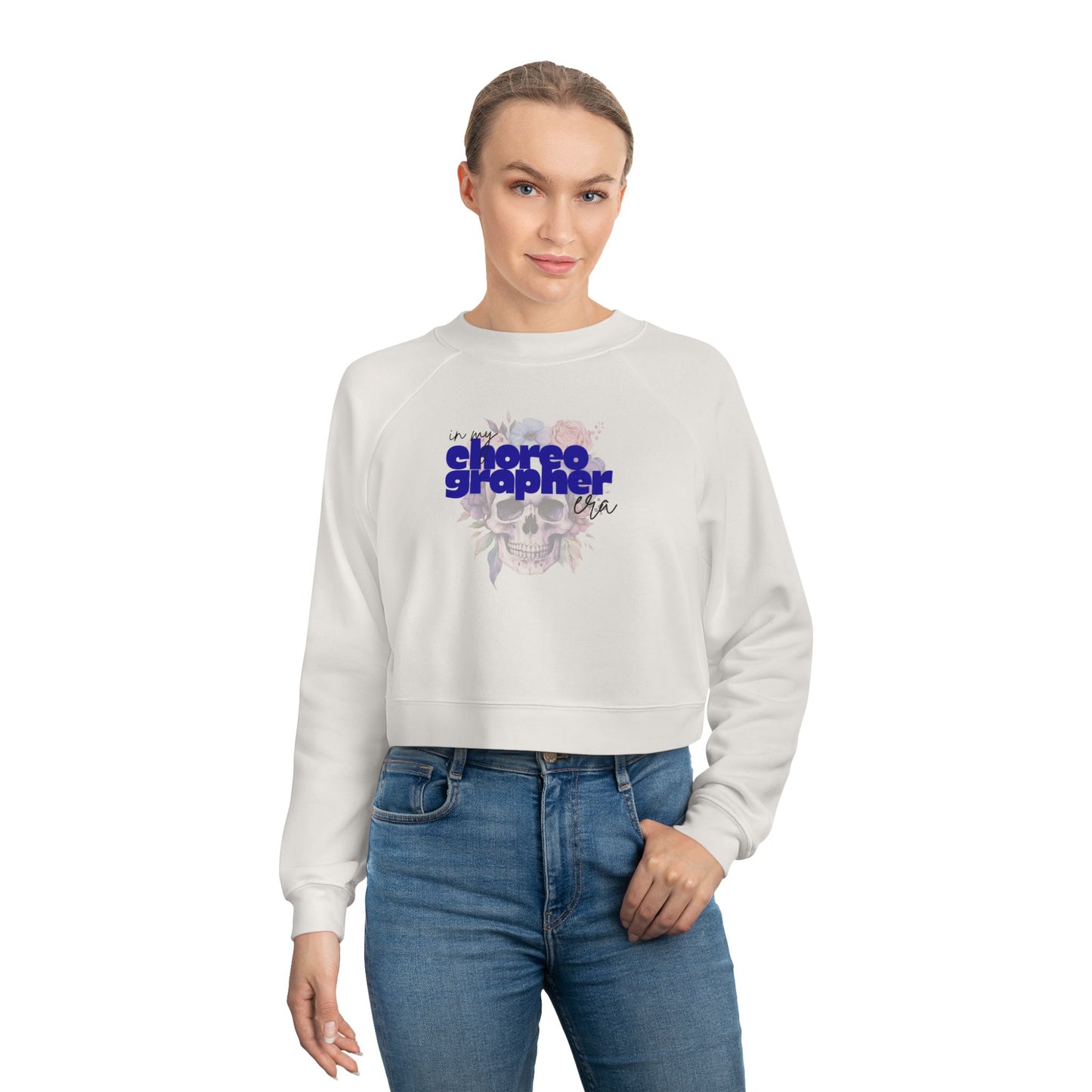 “In My Choreographer Era” Skull with Floral Graphic | Streetwear-Inspired Dance Sweatshirt for Choreographers & Dancers - Women’s Cropped Sweatshirt