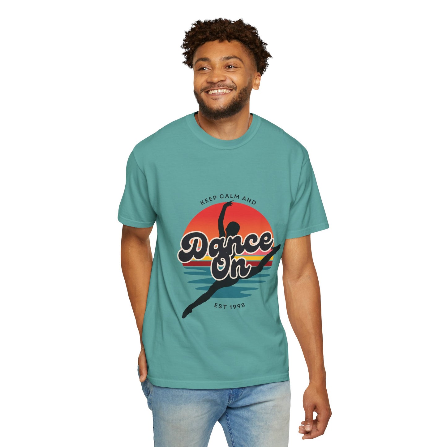 "Keep Calm and Dance On" Unisex Garment-Dyed T-Shirt – Retro Dance Graphic Tee – Vintage-Inspired Comfort Shirt for Dancers