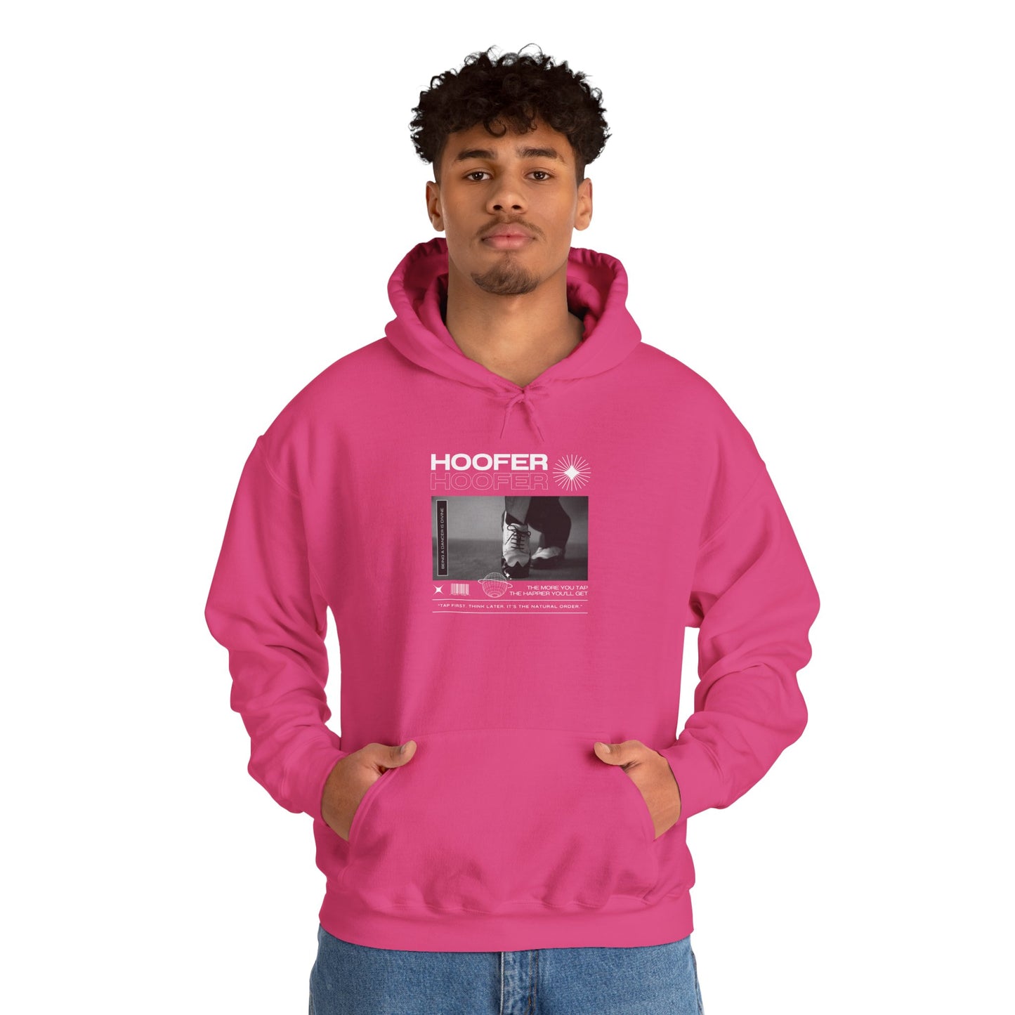 “Hoofer” Tap Dance Text with Streetwear-Style Tap Shoes Graphic – Unisex Heavy Blend™ Hooded Sweatshirt – Cozy Dance Hoodie for Tap Dancers & Dance Enthusiasts