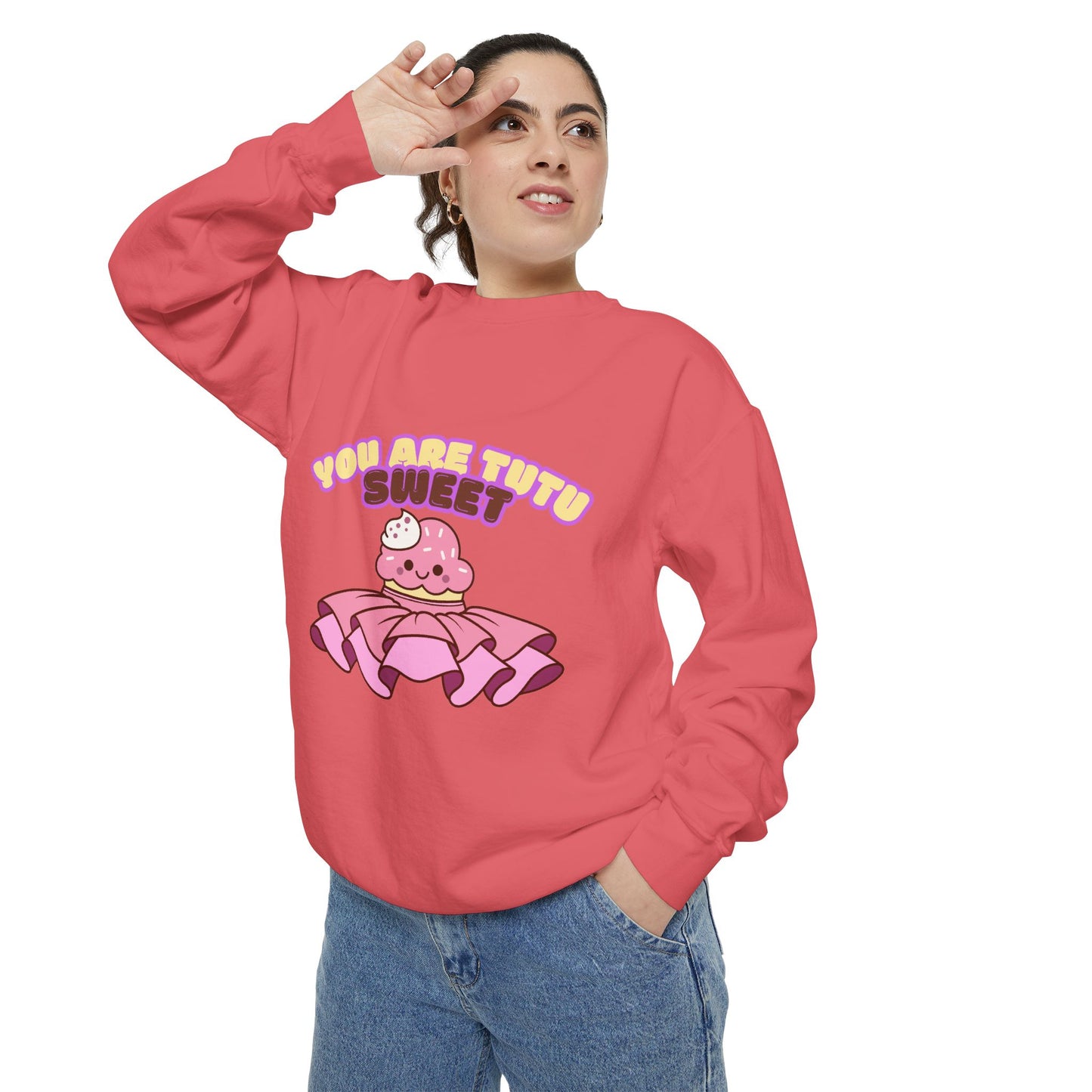 "You Are Tutu Sweet" Unisex Lightweight Crewneck Sweatshirt – Kawaii Cupcake in a Tutu Graphic Pullover for Ballet & Dance Lovers