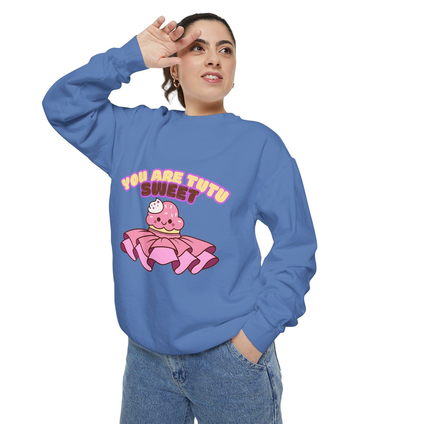 "You Are Tutu Sweet" Unisex Lightweight Crewneck Sweatshirt – Kawaii Cupcake in a Tutu Graphic Pullover for Ballet & Dance Lovers