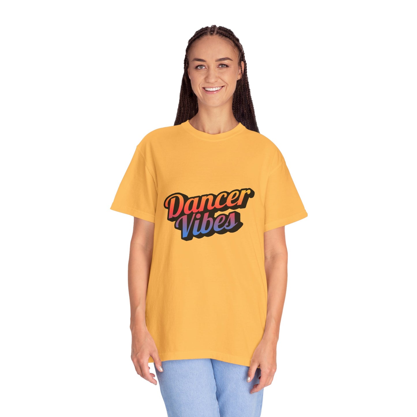 "Dancer Vibes" Unisex Garment-Dyed T-Shirt – Colorful Text-Based Graphic Tee – Trendy Dance Shirt for Performers & Creatives