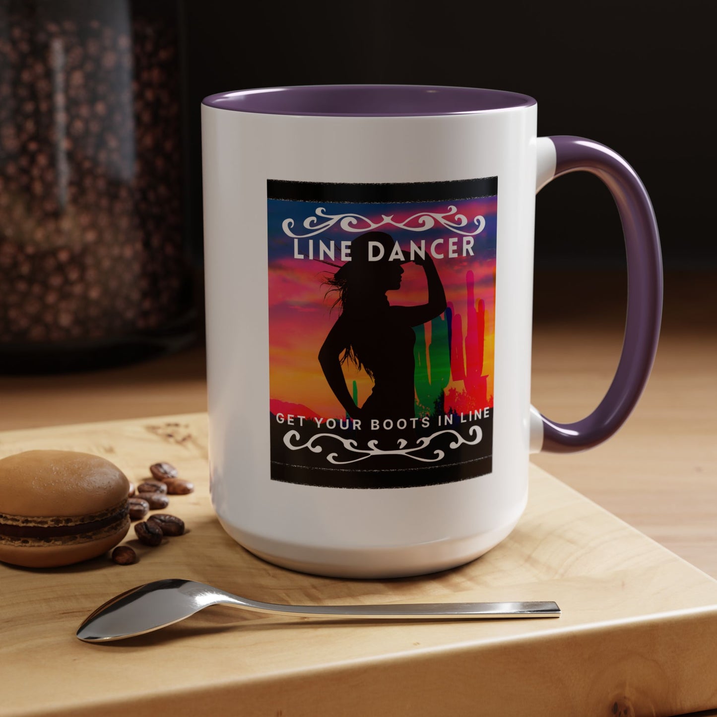 "Line Dancer" Accent Coffee Mug – Cute Cowgirl Graphic Ceramic Mug for Country Dance Lovers