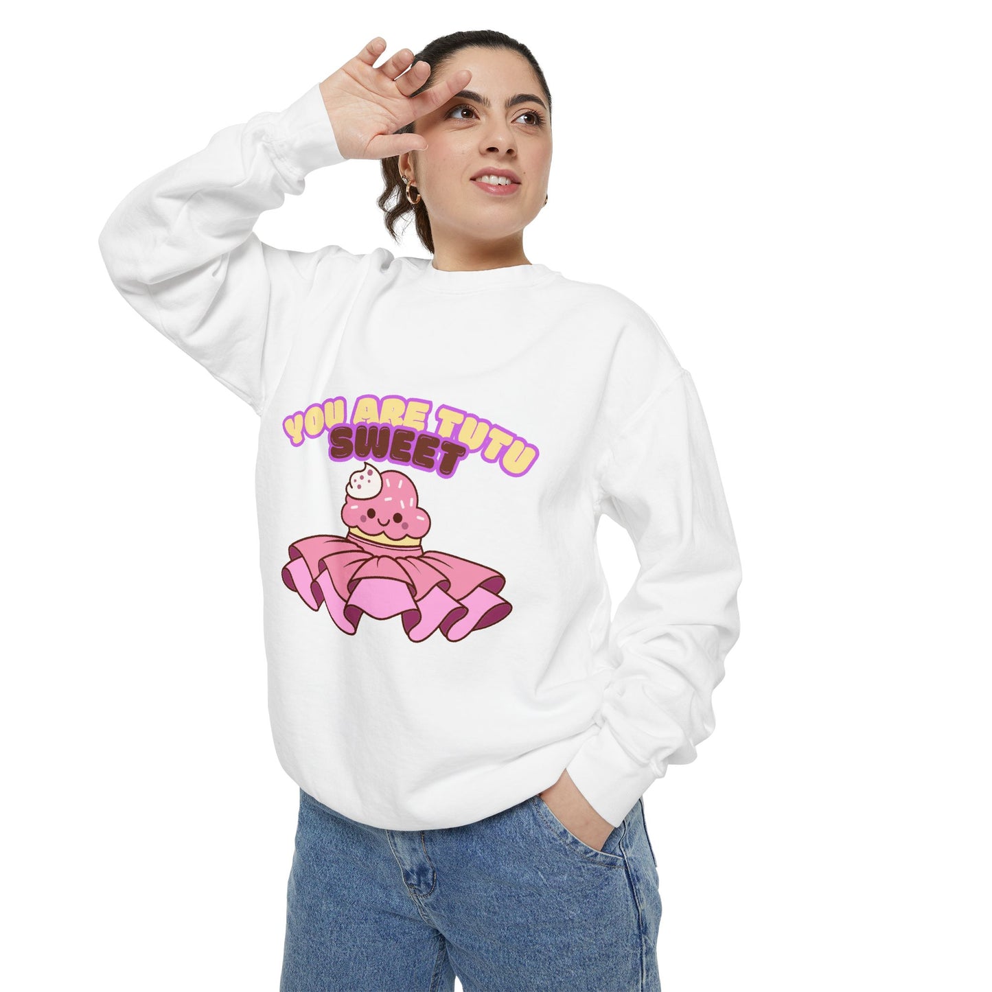"You Are Tutu Sweet" Unisex Lightweight Crewneck Sweatshirt – Kawaii Cupcake in a Tutu Graphic Pullover for Ballet & Dance Lovers