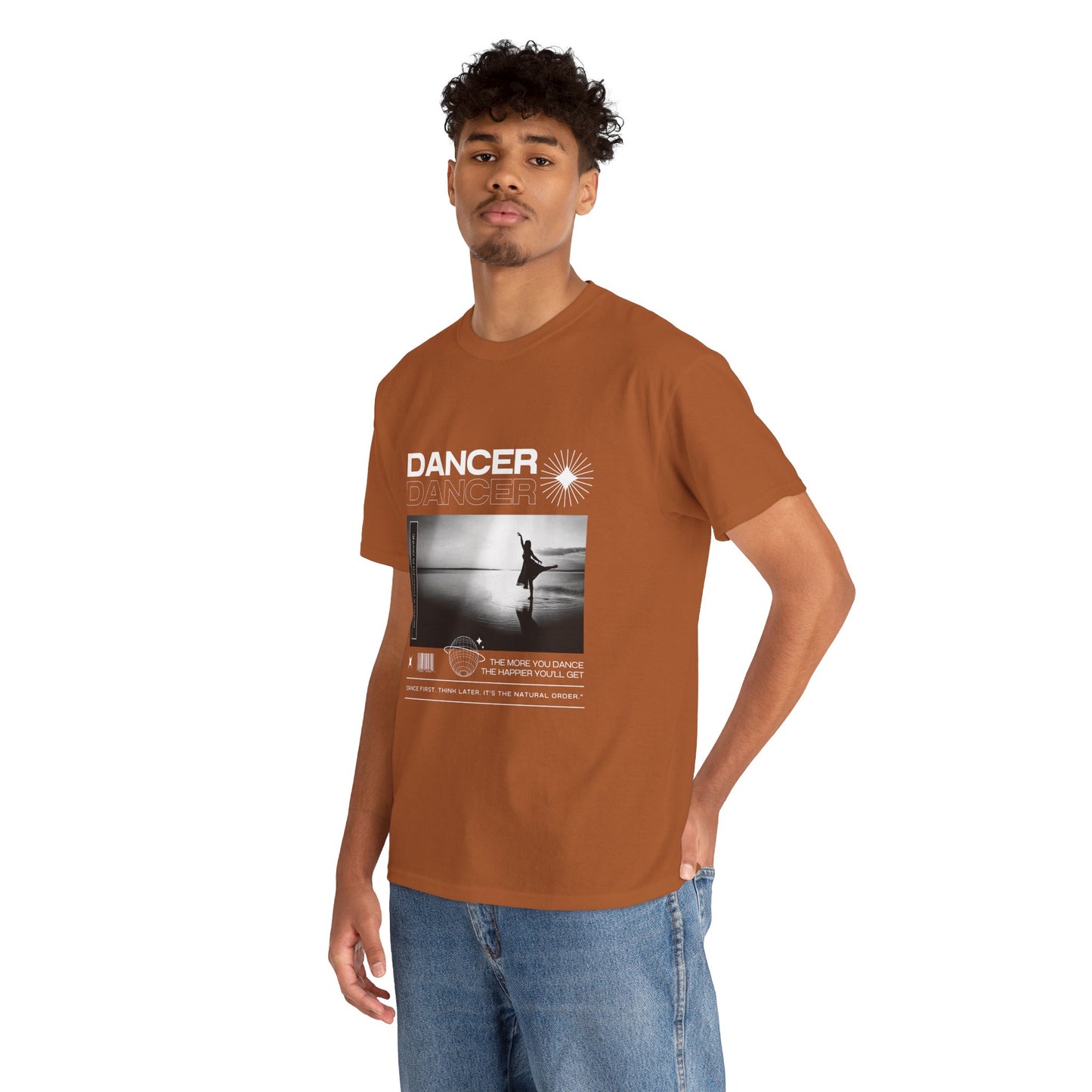 "Dancer" Arabesque Beach Scene Unisex Heavy Cotton Tee – Streetwear-Inspired Ballet Dance Graphic T-Shirt