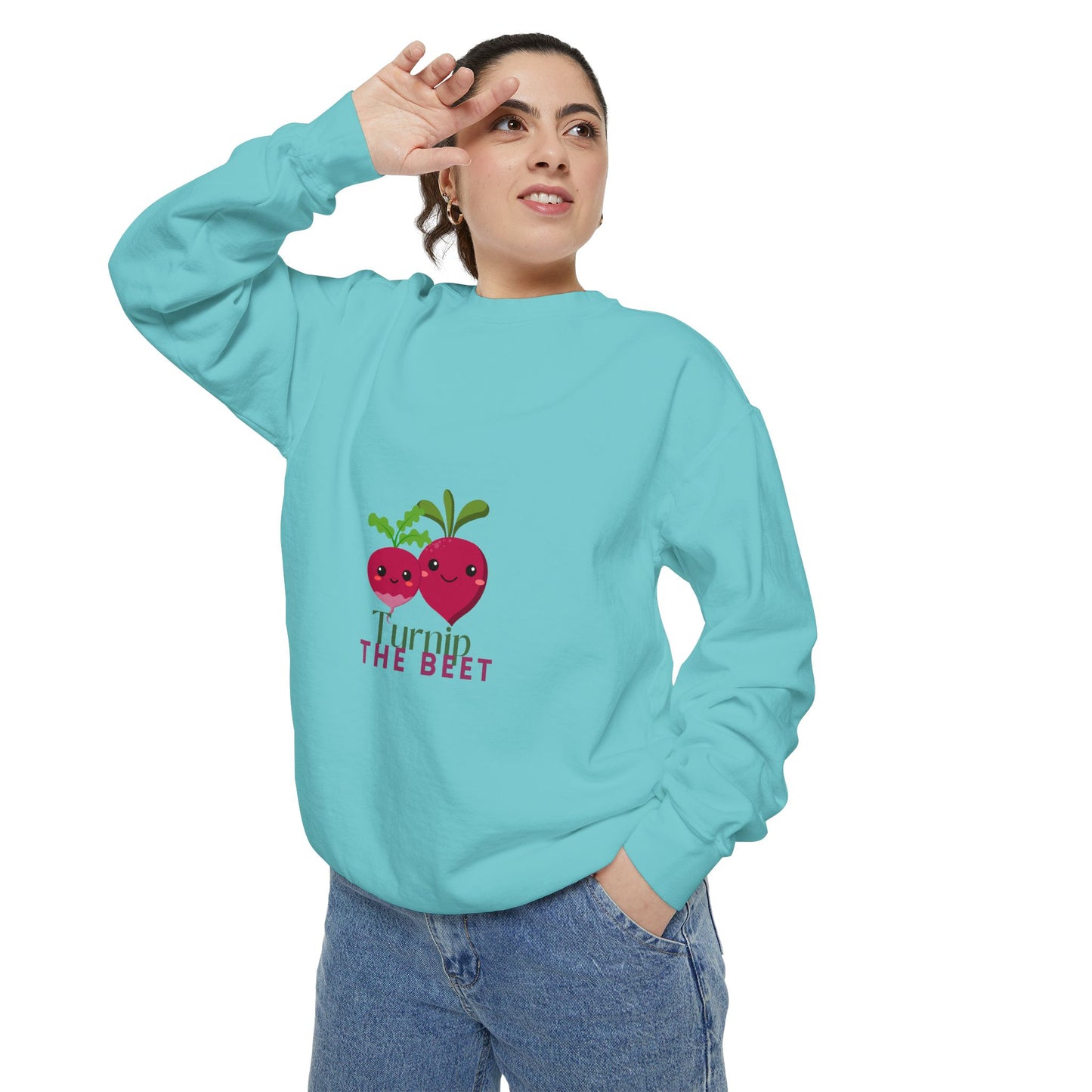 "Turnip the Beet" Unisex Lightweight Crewneck Sweatshirt – Fun Dance Pun Pullover with Cute Pepper Graphic for Dancers & Music Fans