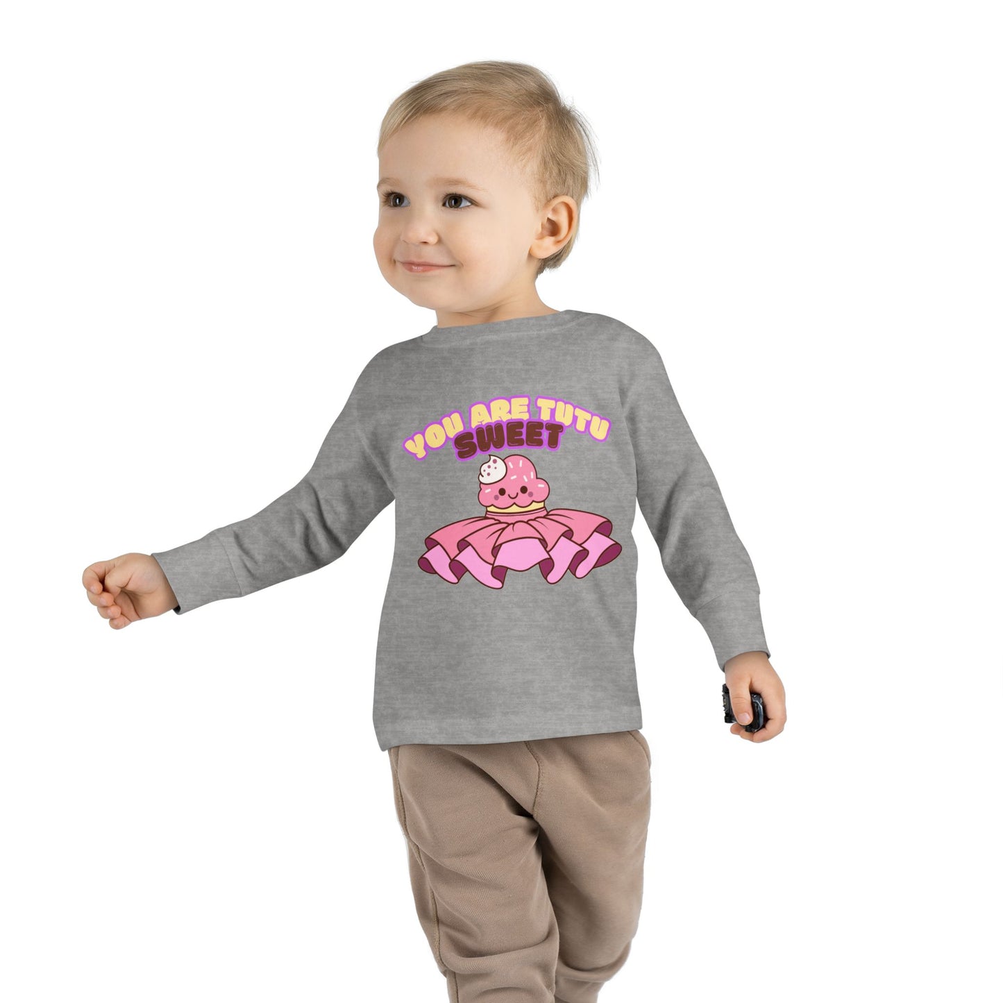 "You Are Tutu Sweet" Toddler Dance T-Shirt – Kawaii Cupcake in Tutu Graphic Long Sleeve Tee for Kids