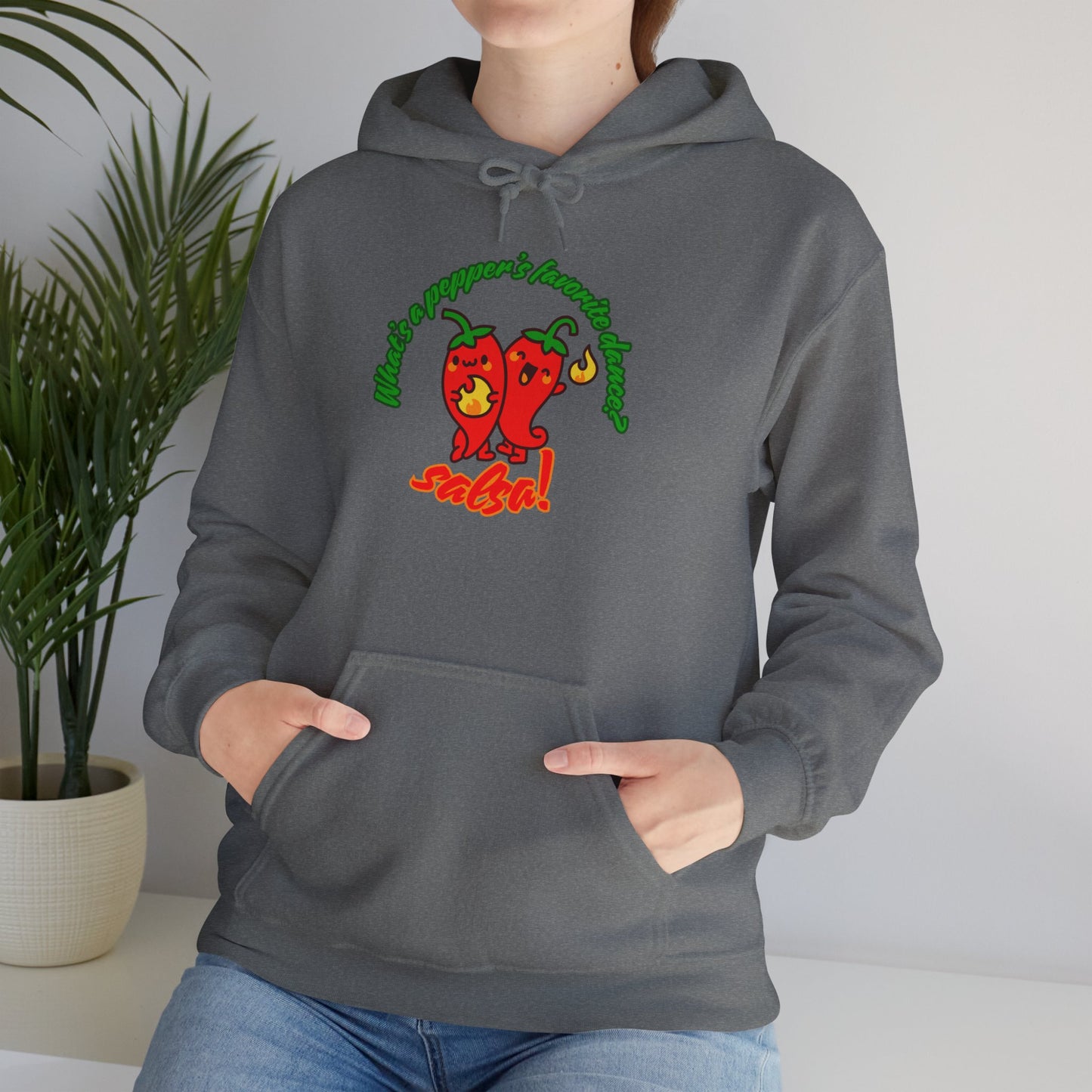 "What’s a Pepper’s Favorite Dance? Salsa!" Unisex Hooded Sweatshirt – Funny Dance Pun Hoodie with Cute Pepper Graphic for Dancers & Foodies