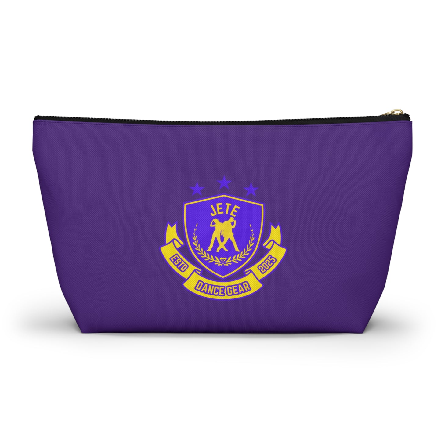 “Jeté Dance Gear" Makeup Bag – Colorful Collegiate-Inspired Dance Graphic – Stylish Zipper Pouch for Cosmetics, Accessories & Team Essentials
