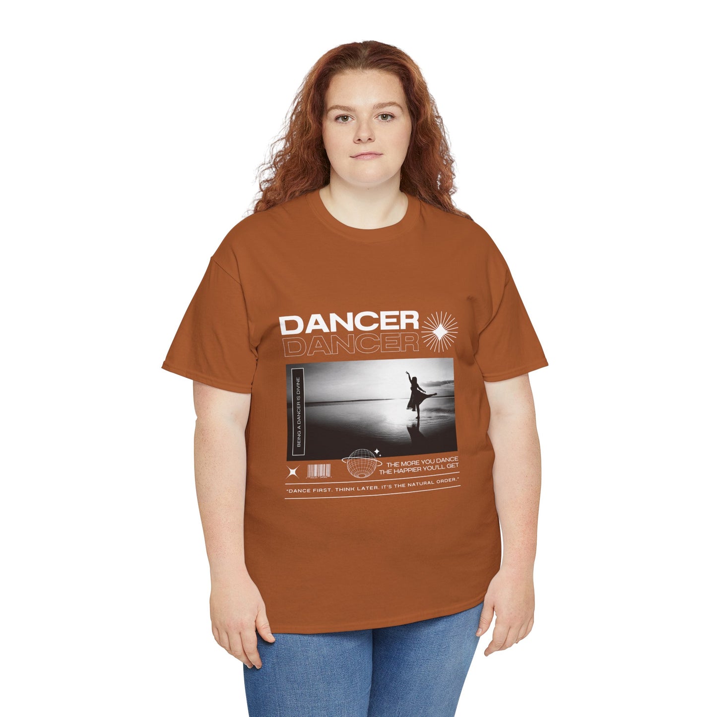 "Dancer" Arabesque Beach Scene Unisex Heavy Cotton Tee – Streetwear-Inspired Ballet Dance Graphic T-Shirt