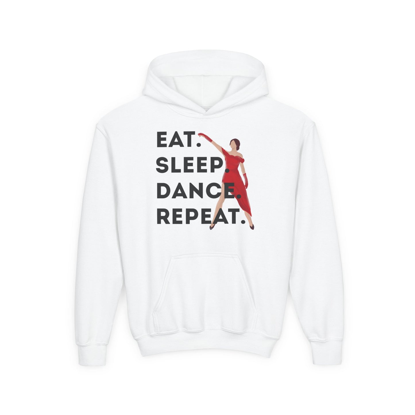 "Eat Sleep Dance Repeat" Youth Hooded Sweatshirt – Bold Dancer Graphic Fleece Hoodie for Kids and Teens